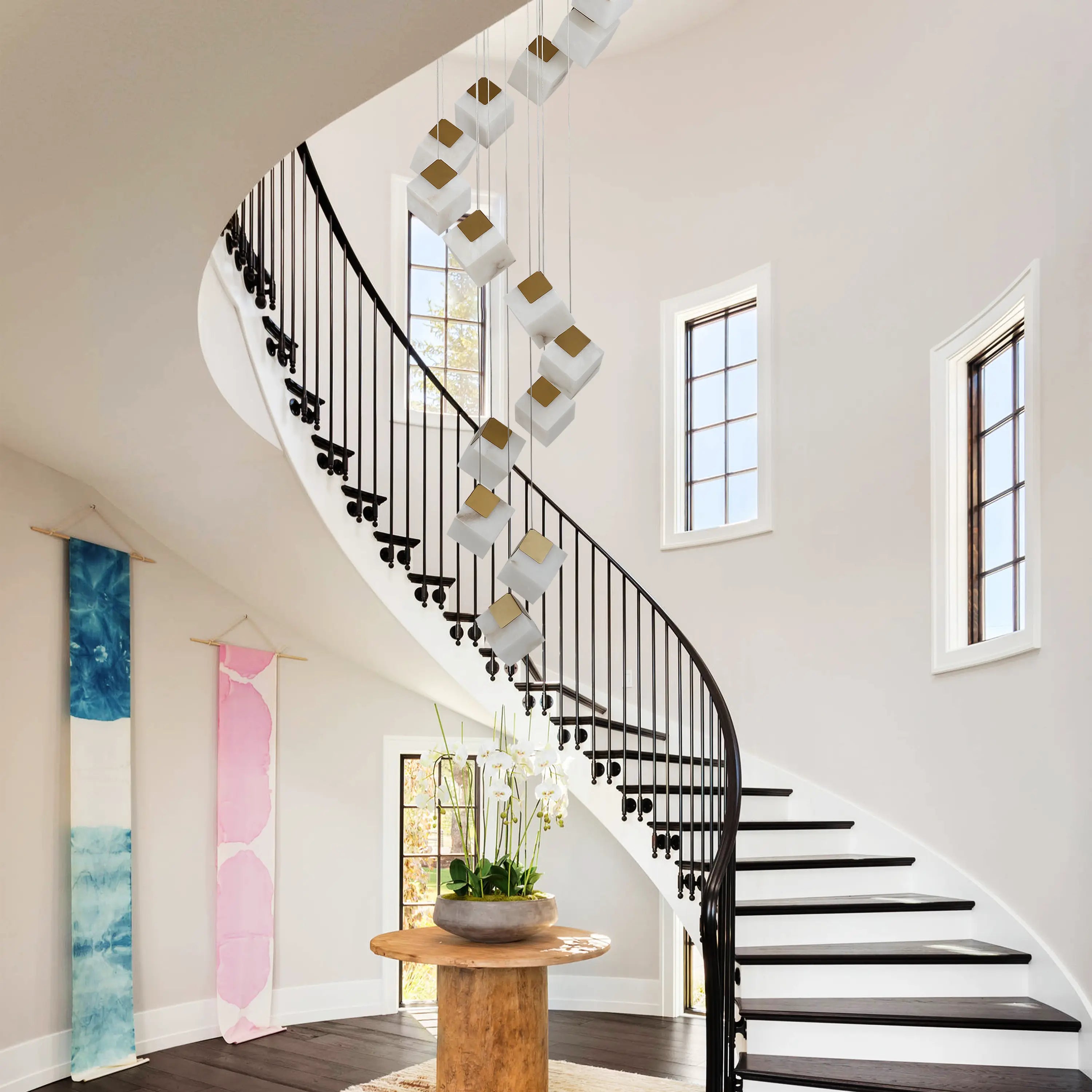 Dave Alabaster High Ceiling Staircase Chandelier 51cm D