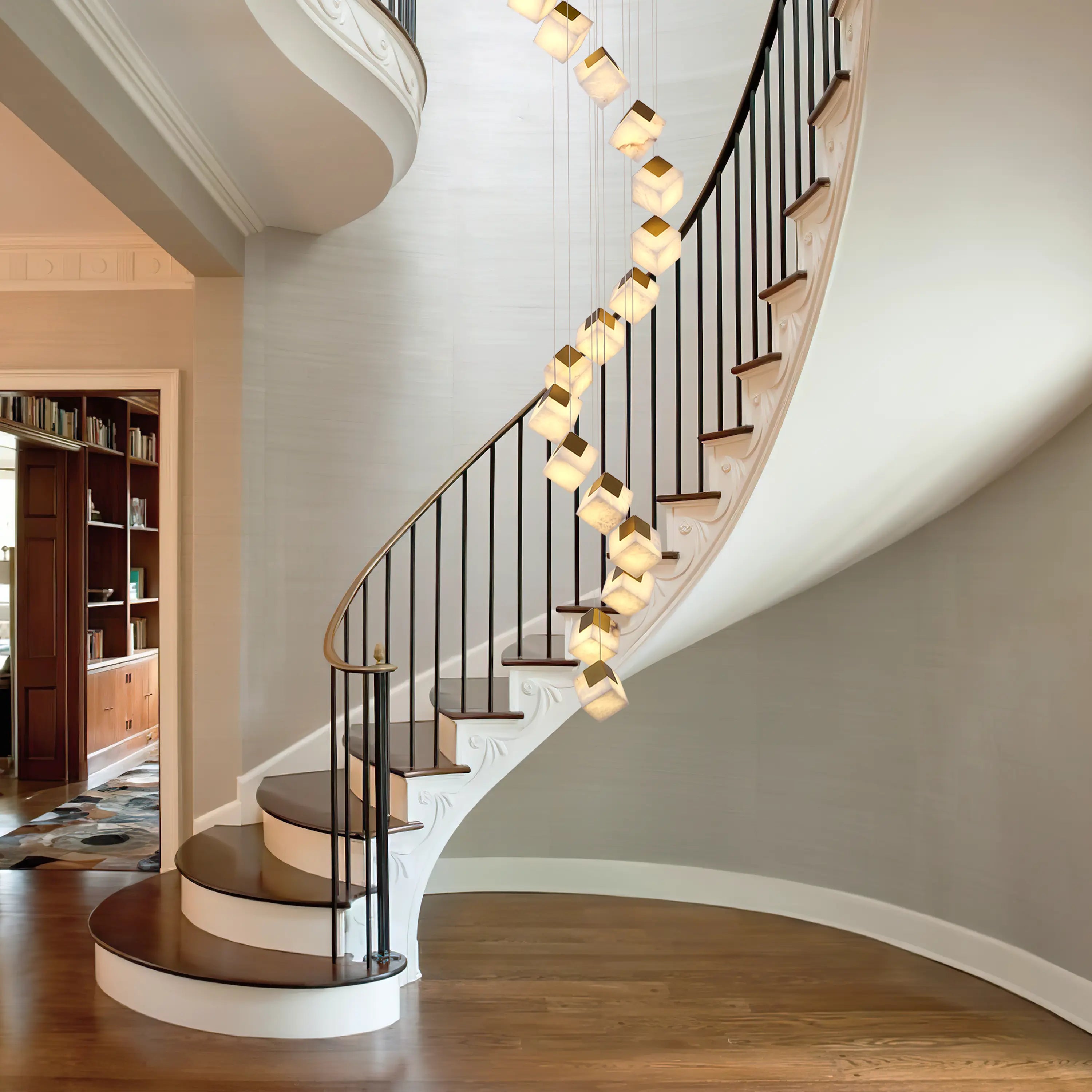 Dave Alabaster High Ceiling Staircase Chandelier 51cm D