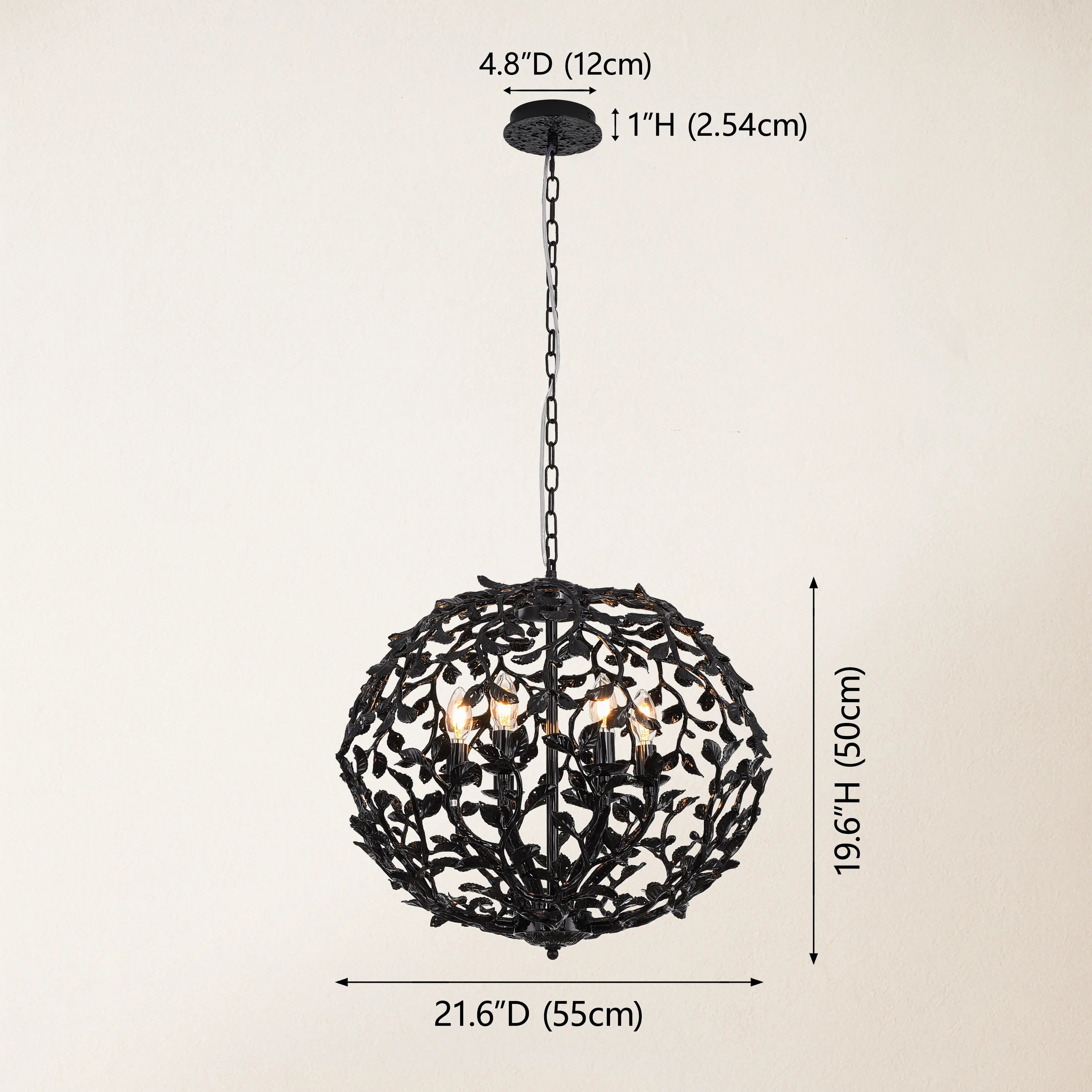 Elara Black Spherical Cage Chandelier 55.88cm