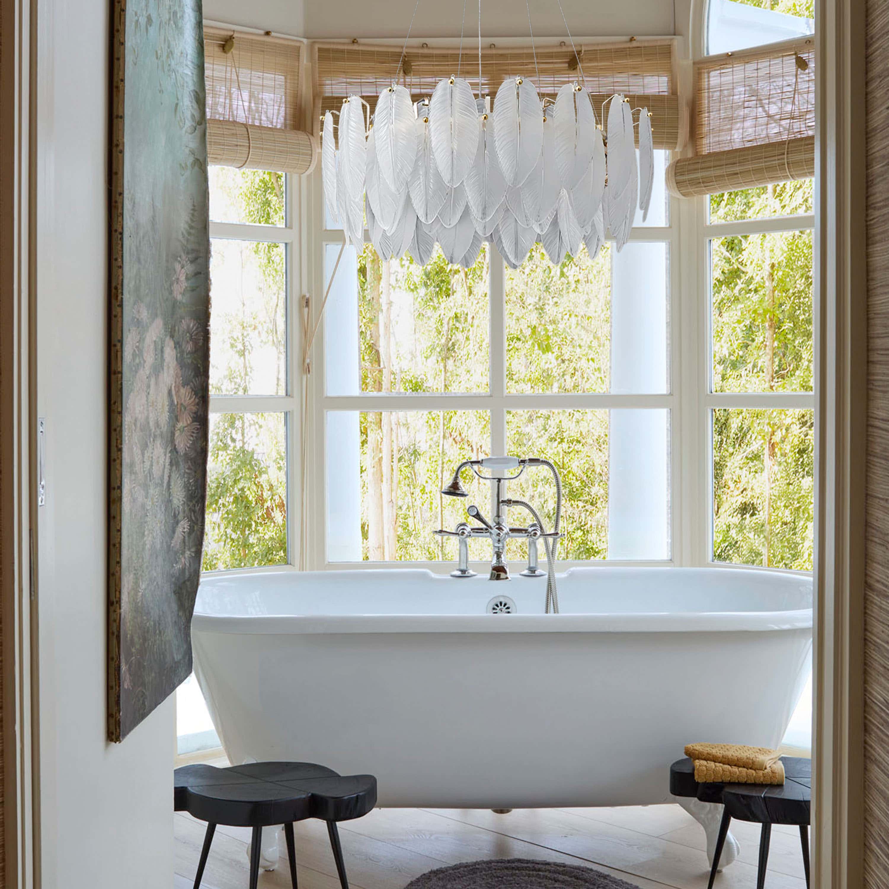 Avelis Glass Feather Round Chandelier 60cm D