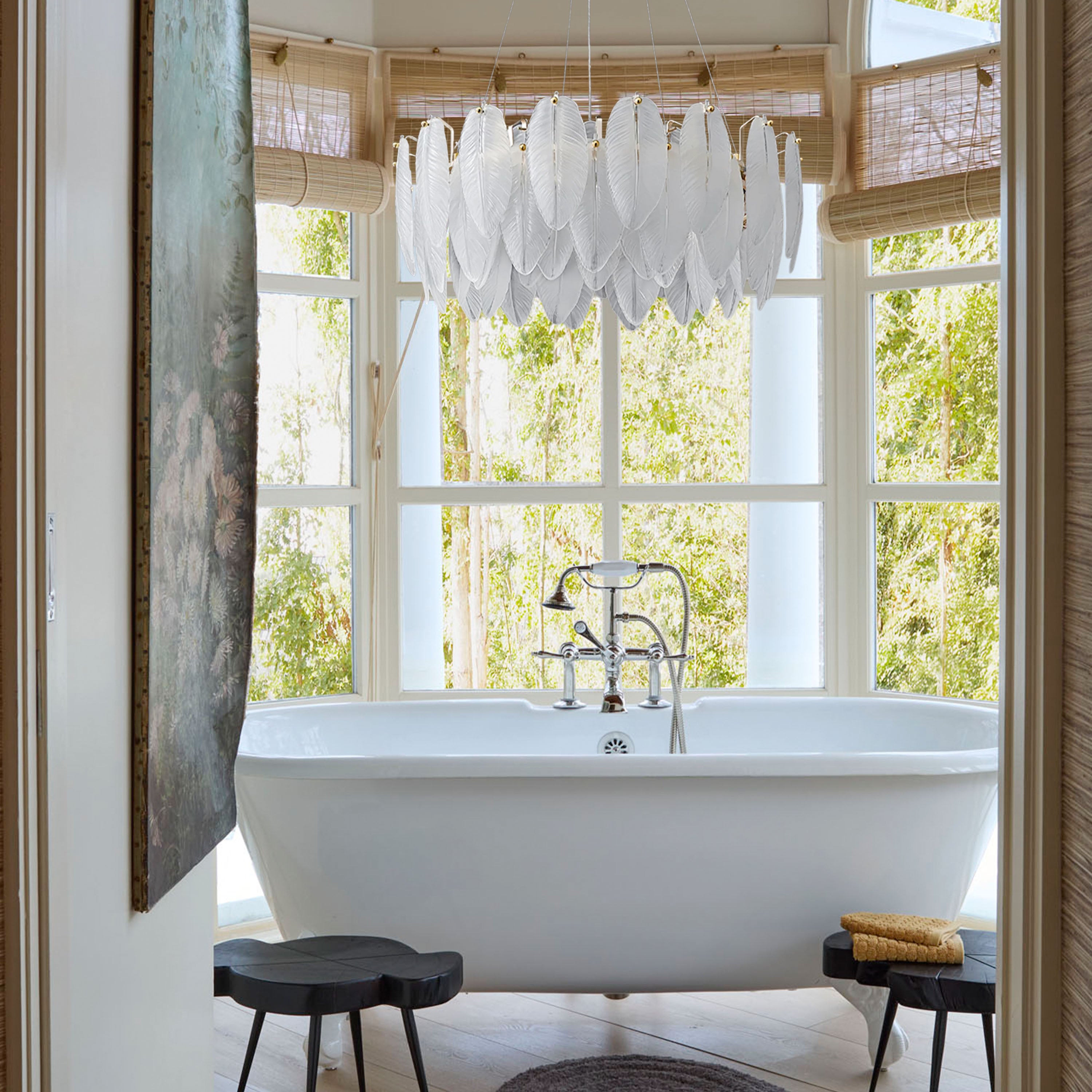 Avelis Glass Feather Round Chandelier 60cm D