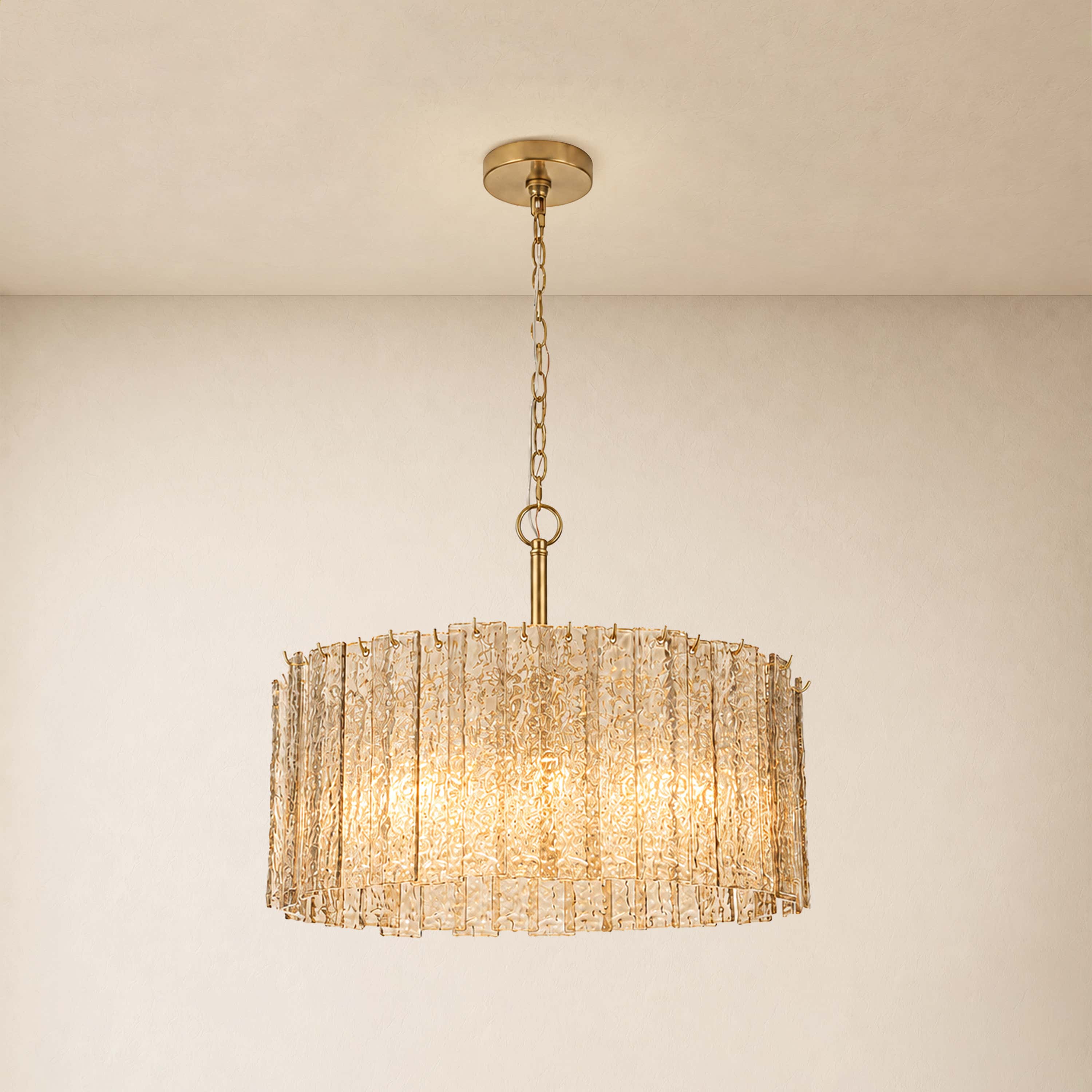 Tavelle Textured Glass Round Chandelier 24" 30"D