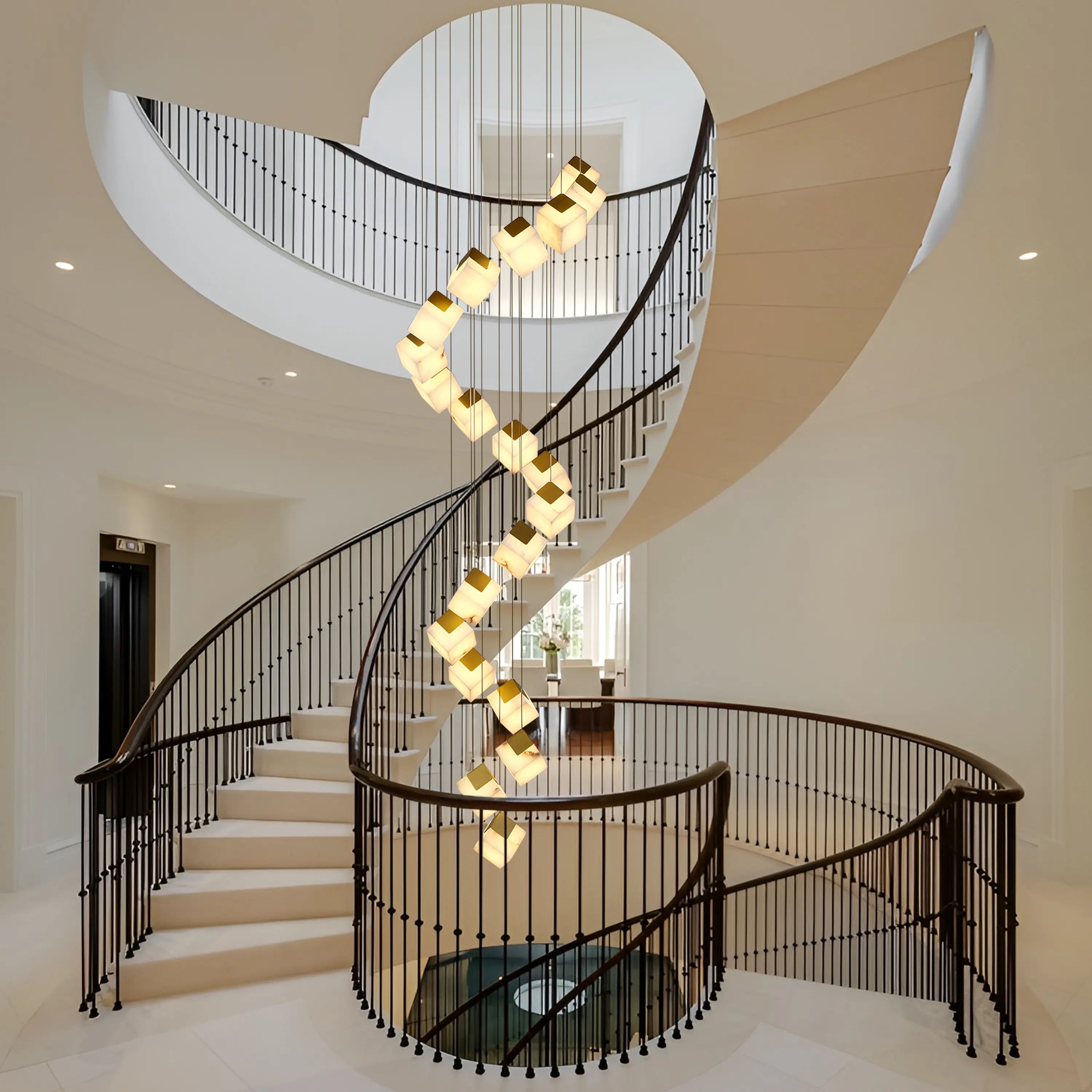 Dave Alabaster High Ceiling Staircase Chandelier 61cm D