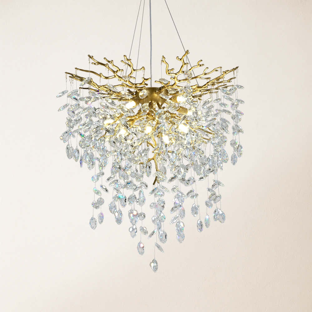 Frostleaf Crystal Grand Cascade Branches Chandelier 24"D#Finish_Gold