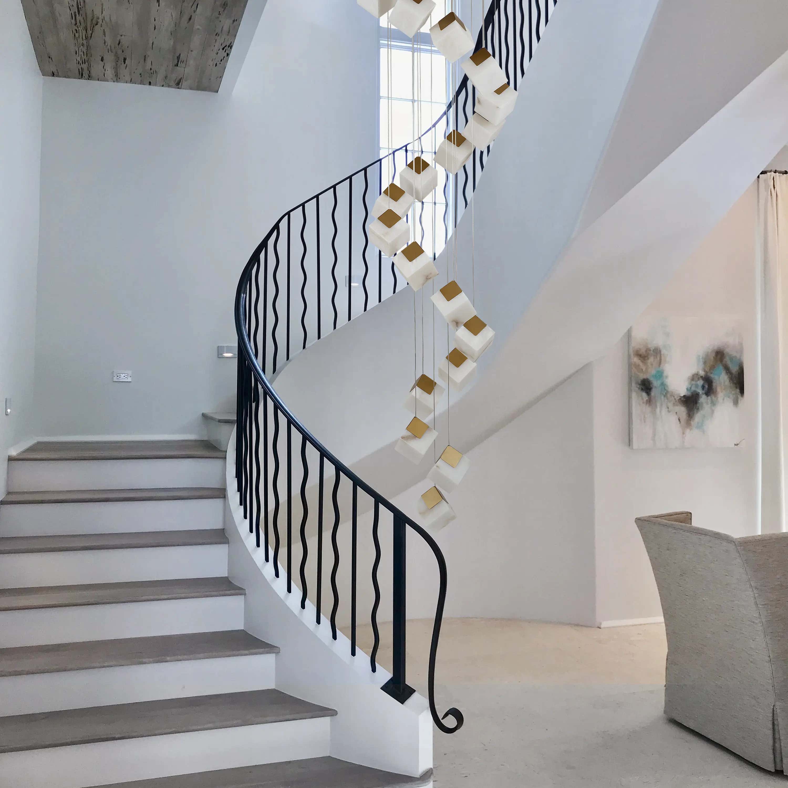 Dave Alabaster High Ceiling Staircase Chandelier 24"D