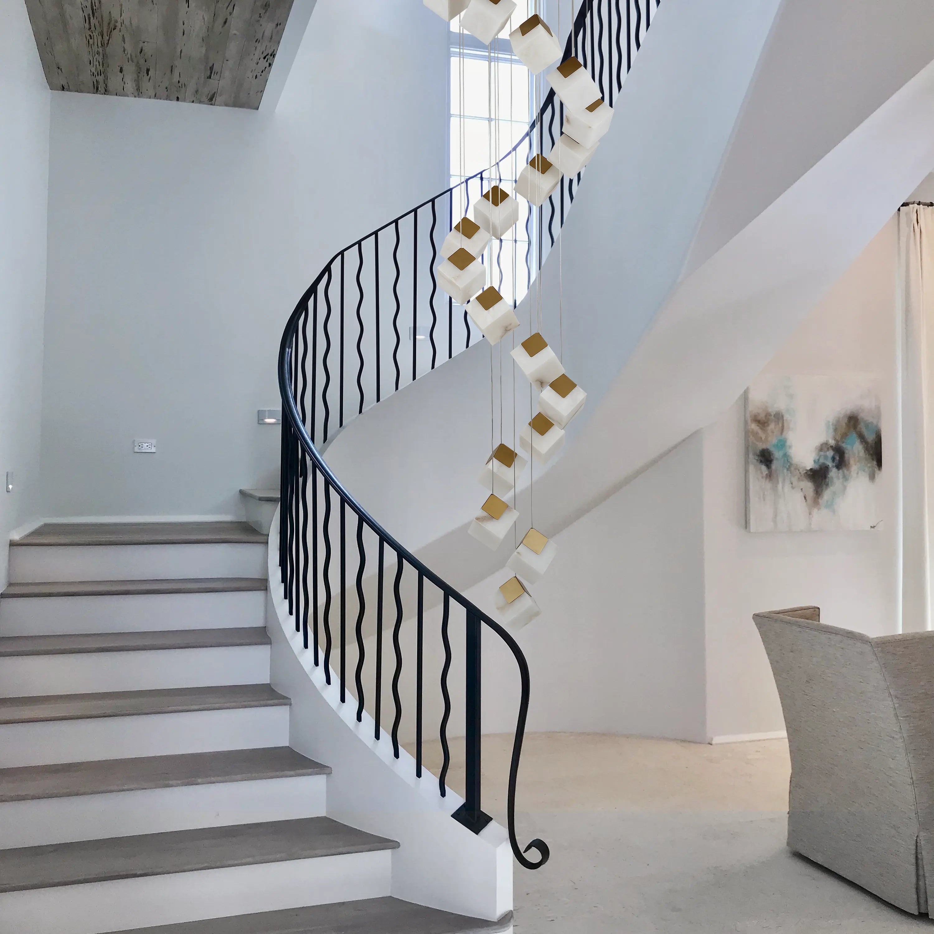 Dave Alabaster High Ceiling Staircase Chandelier 61cm D