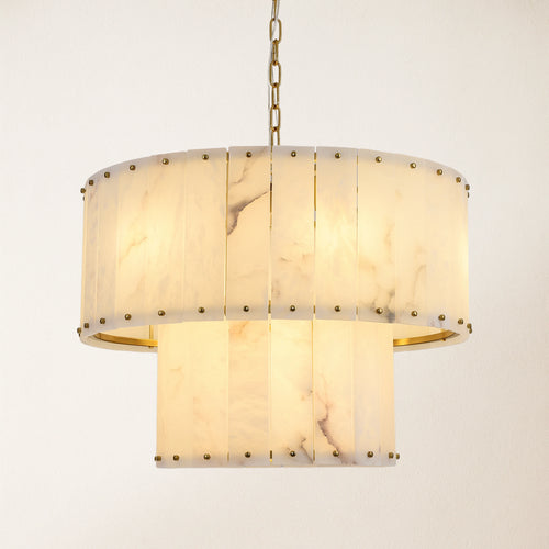 Nivislight Alabaster 2-Tier Round Chandelier 61cm
