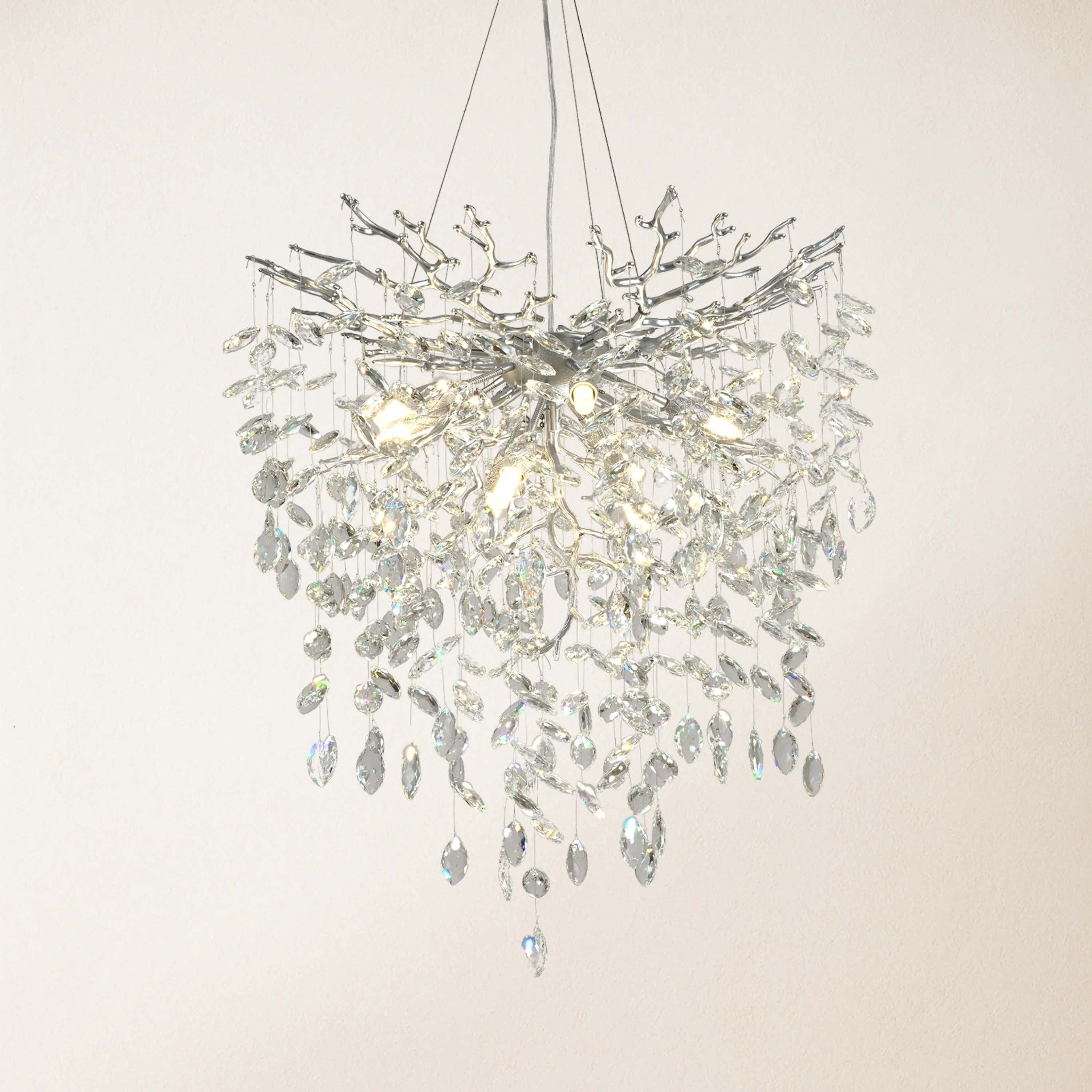 Frostleaf Crystal Grand Cascade Branches Chandelier 24"D#Finish_Silver