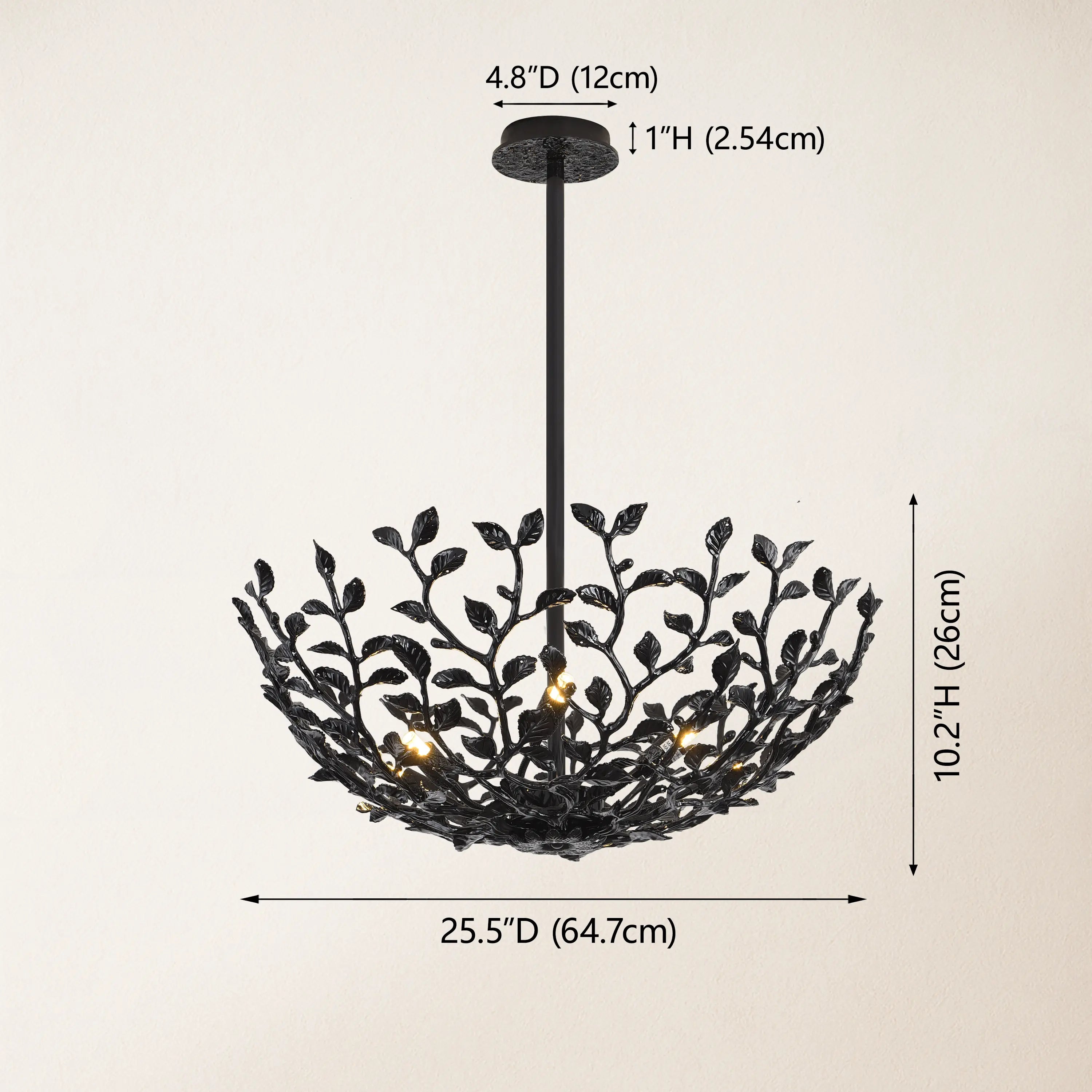 Elara Black Tree Branch Semi Flush Mount Chandelier 65cm
