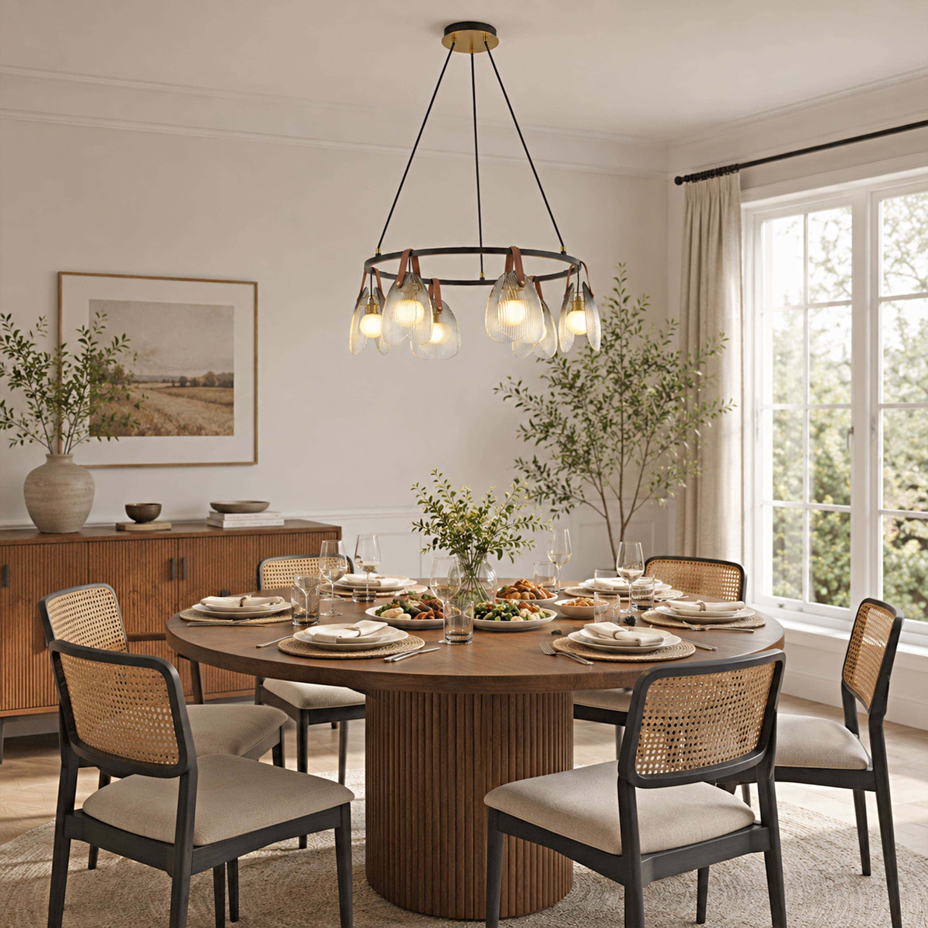 Veyra Shell Glass Leather Round Chandelier 27"D