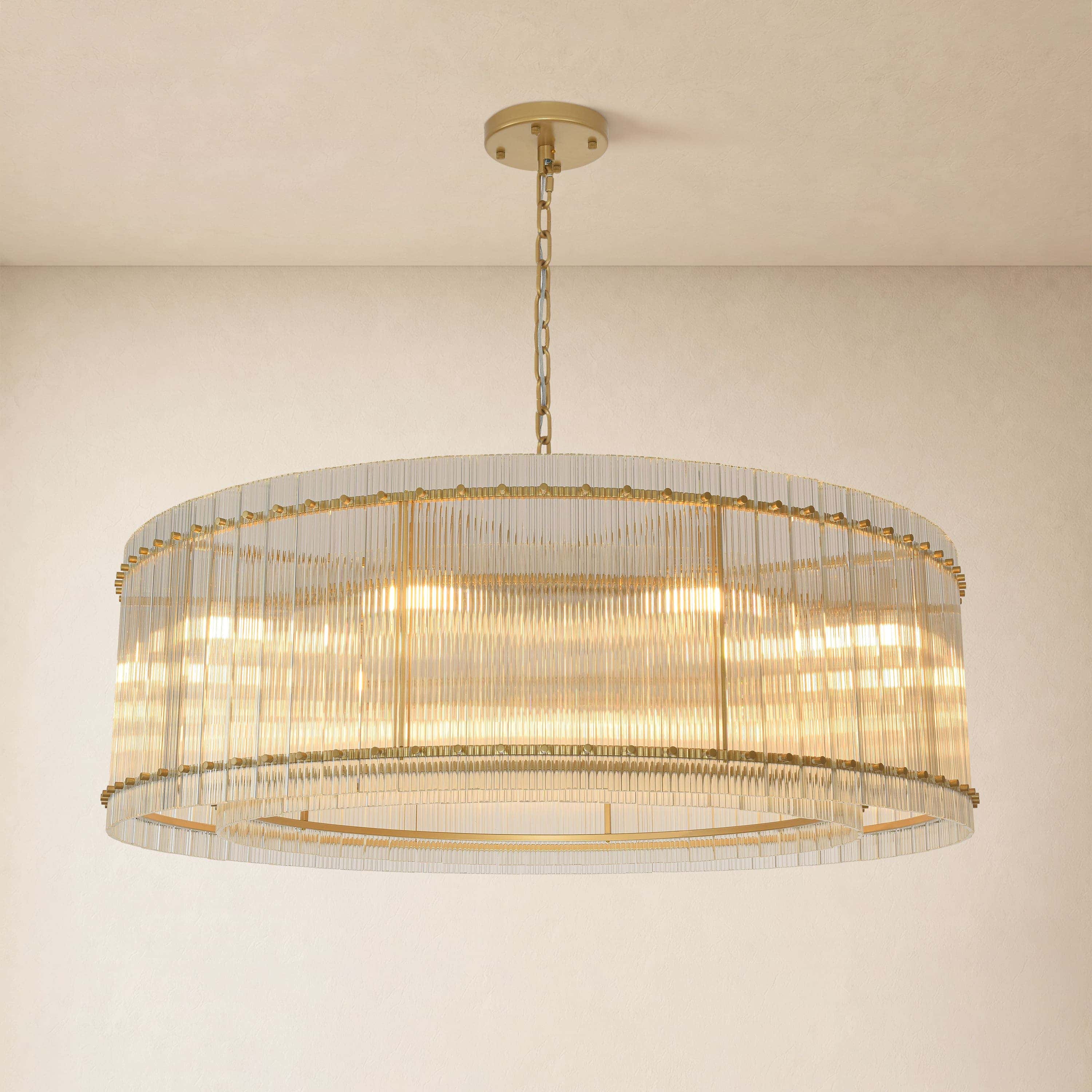 Solvayne Ribbed Glass Round Chandelier 48"D