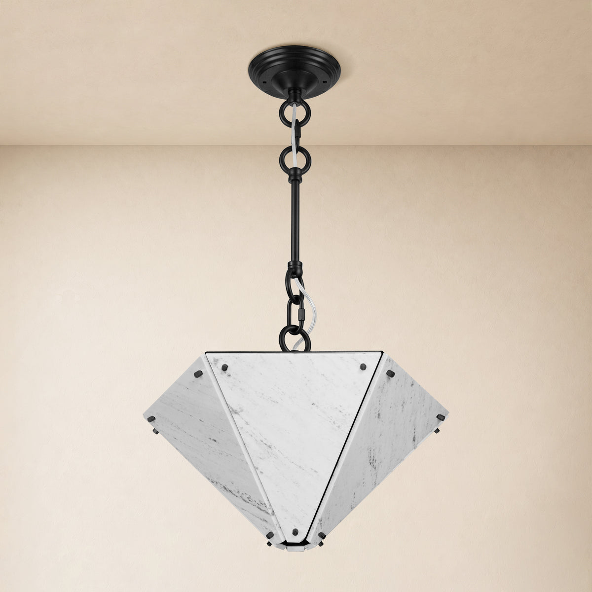 Pietra White Ink Marble Hexagonal Lantern Pendant 15.7"D