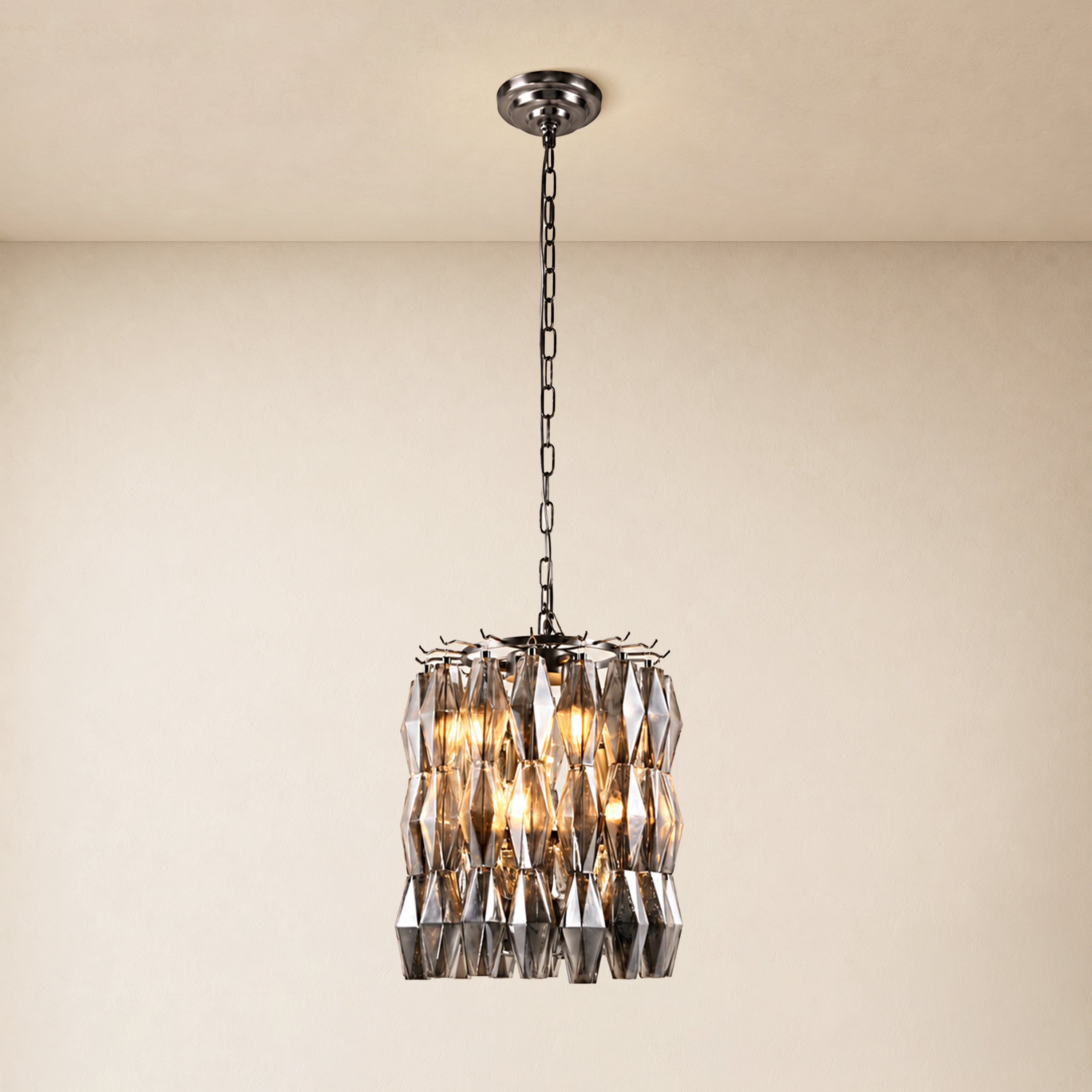 Celestial Drop Glass Cylinder Chandelier 15.7"D