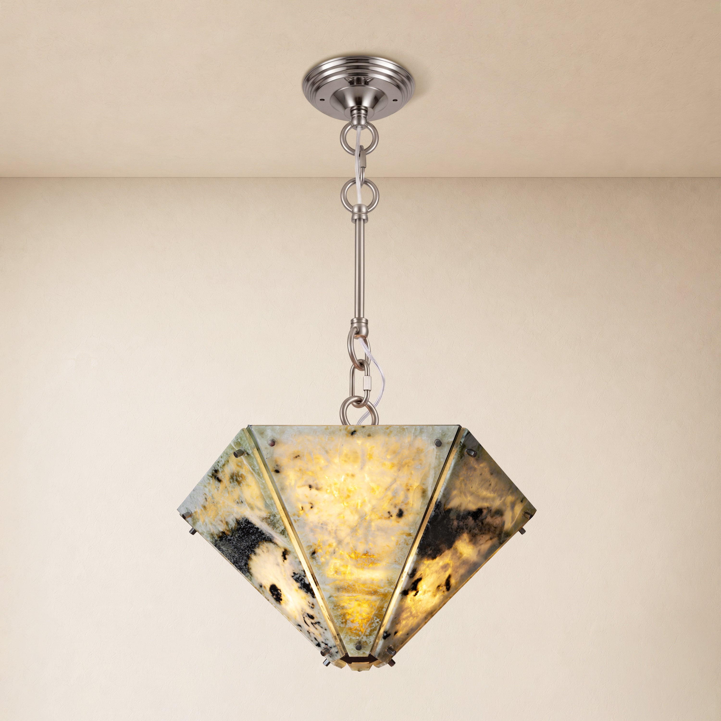 Pietra Green Marble Hexagonal Lantern Pendant 15.7"D