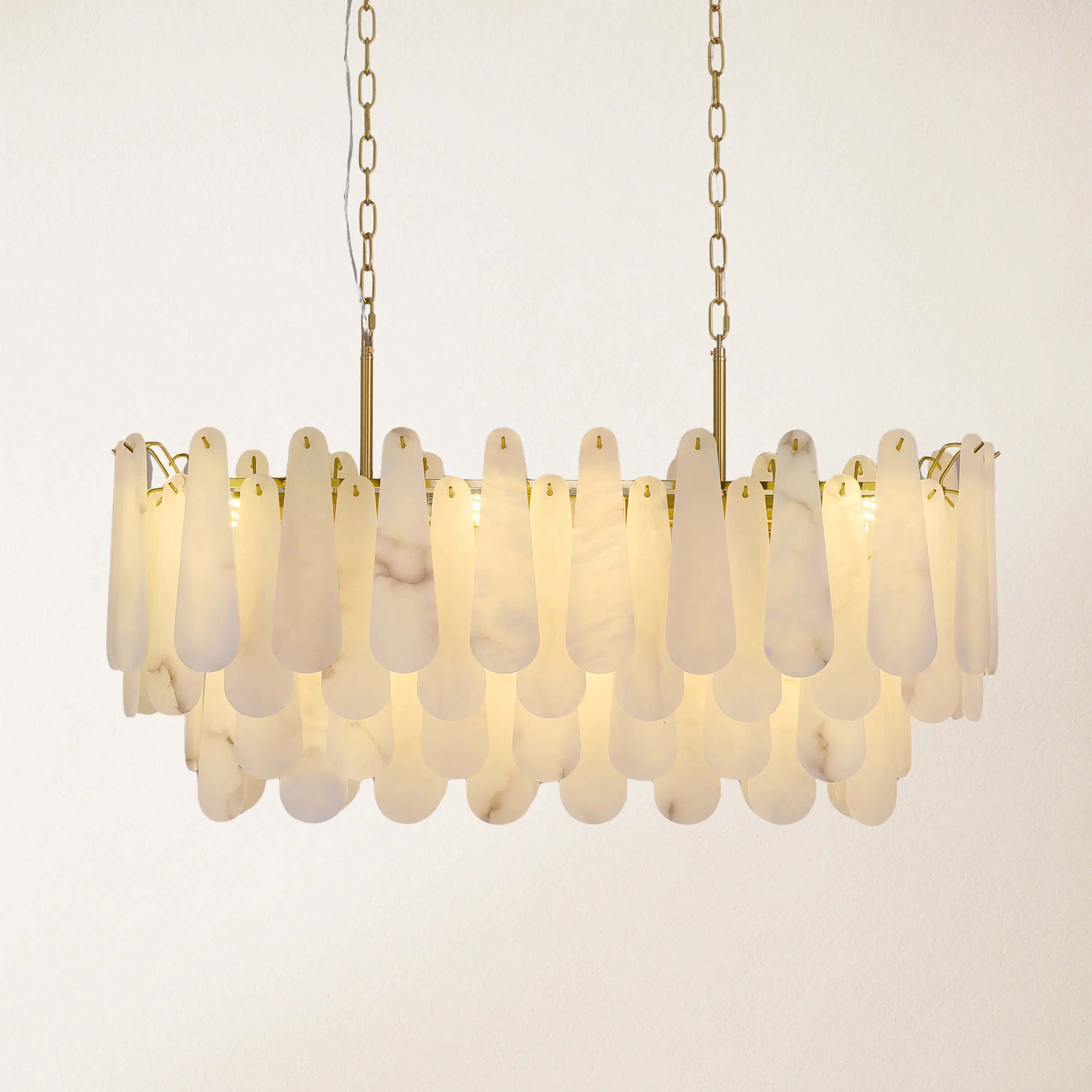 Caldera Alabaster Rectangular Chandelier 40"#Finish_Gold