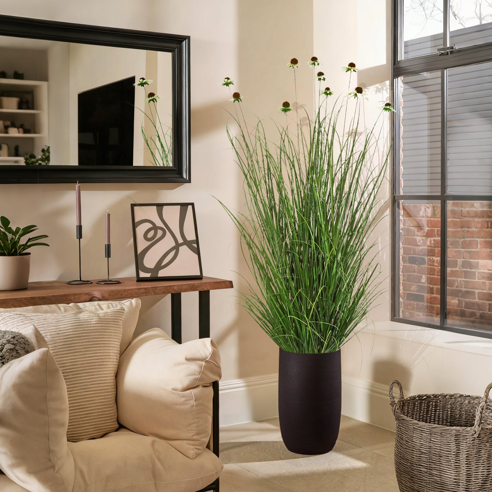 Artificial 10-Head Chrysanthemum with Curved Onion Grass Bonsai 170cm H