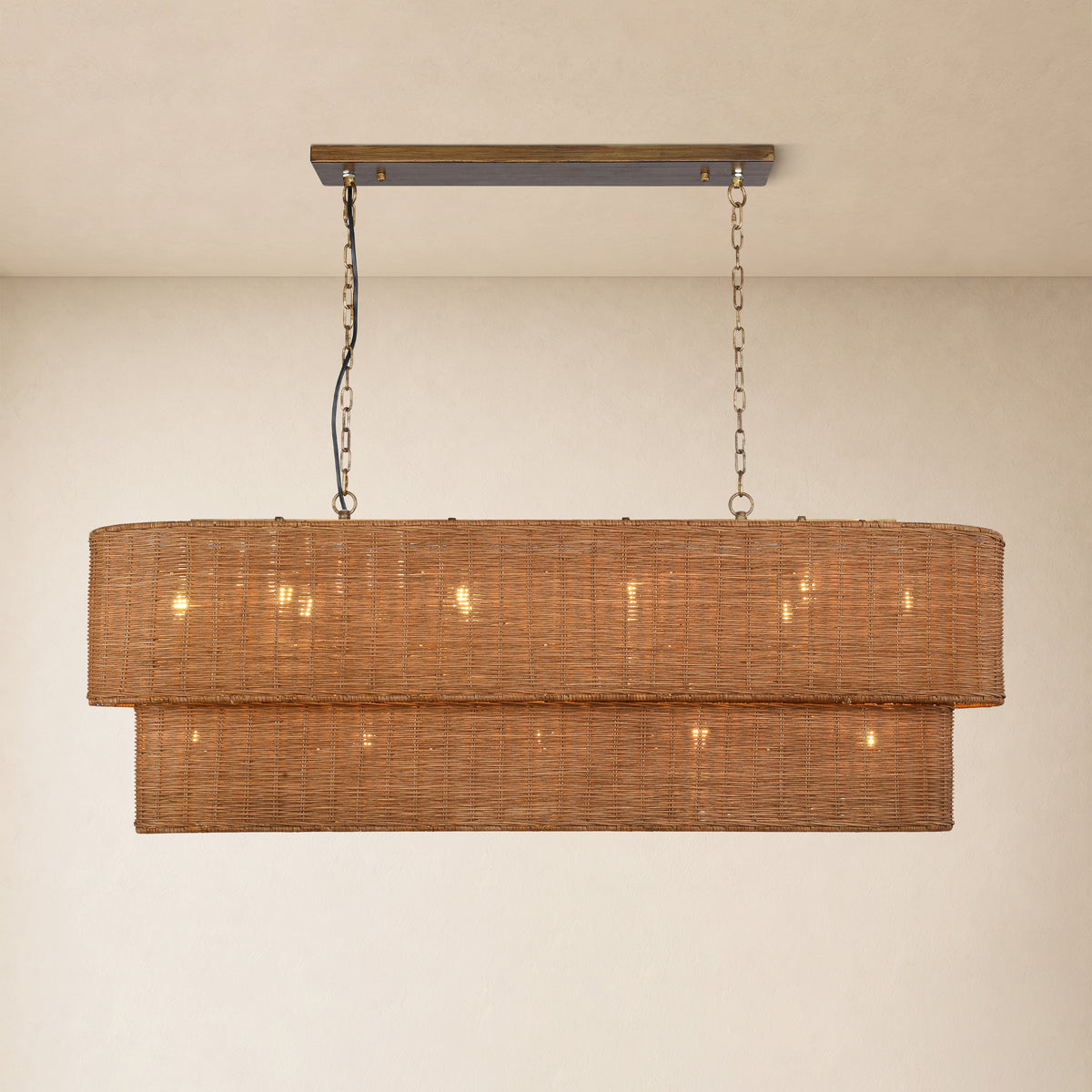Cavana Rattan Tiered Rectangular Chandelier 53.9"W
