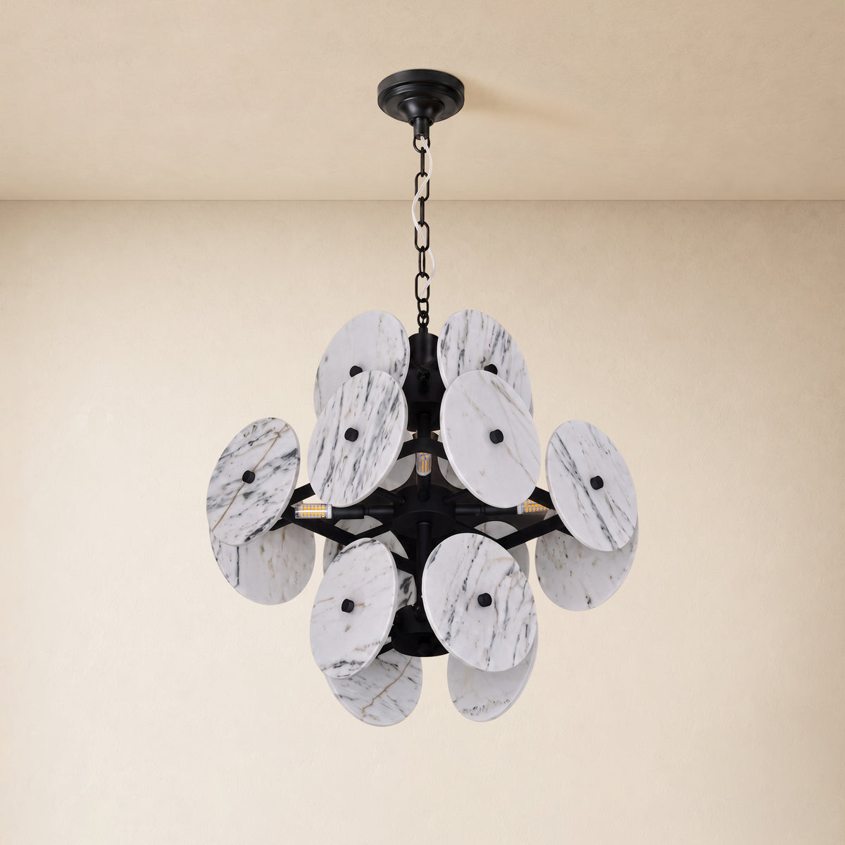 Pietra White Ink Marble Pendant 17.7"D