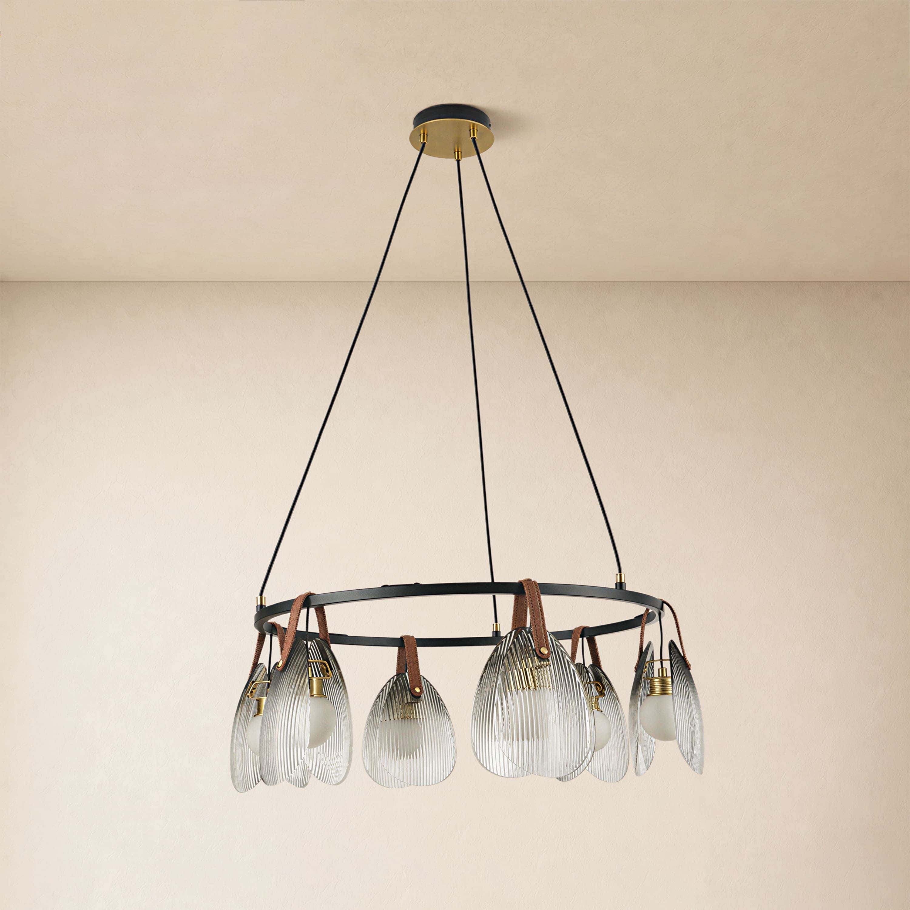 Veyra Shell Glass Leather Round Chandelier 27"D