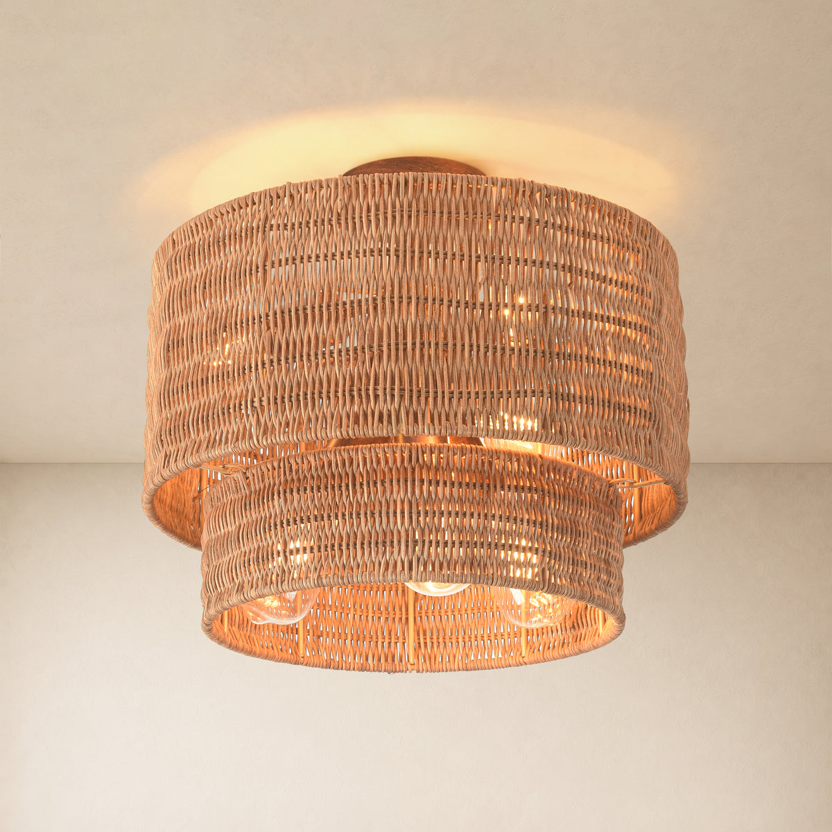 Cavana Rattan Tiered Round Flush Mount 15.7"D