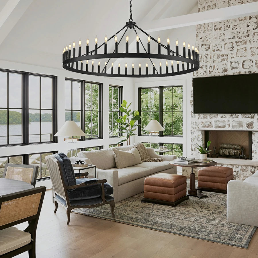 Wagon Wheel Candle Round Chandelier 163cm