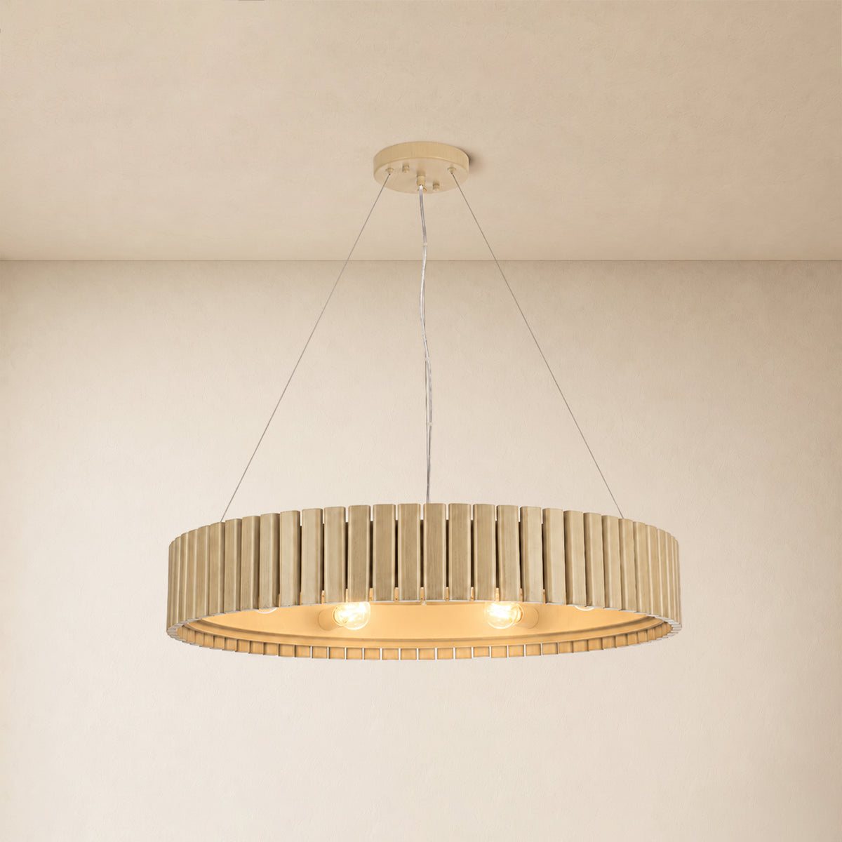 Woodgrain Iron Round Pendant 31"W