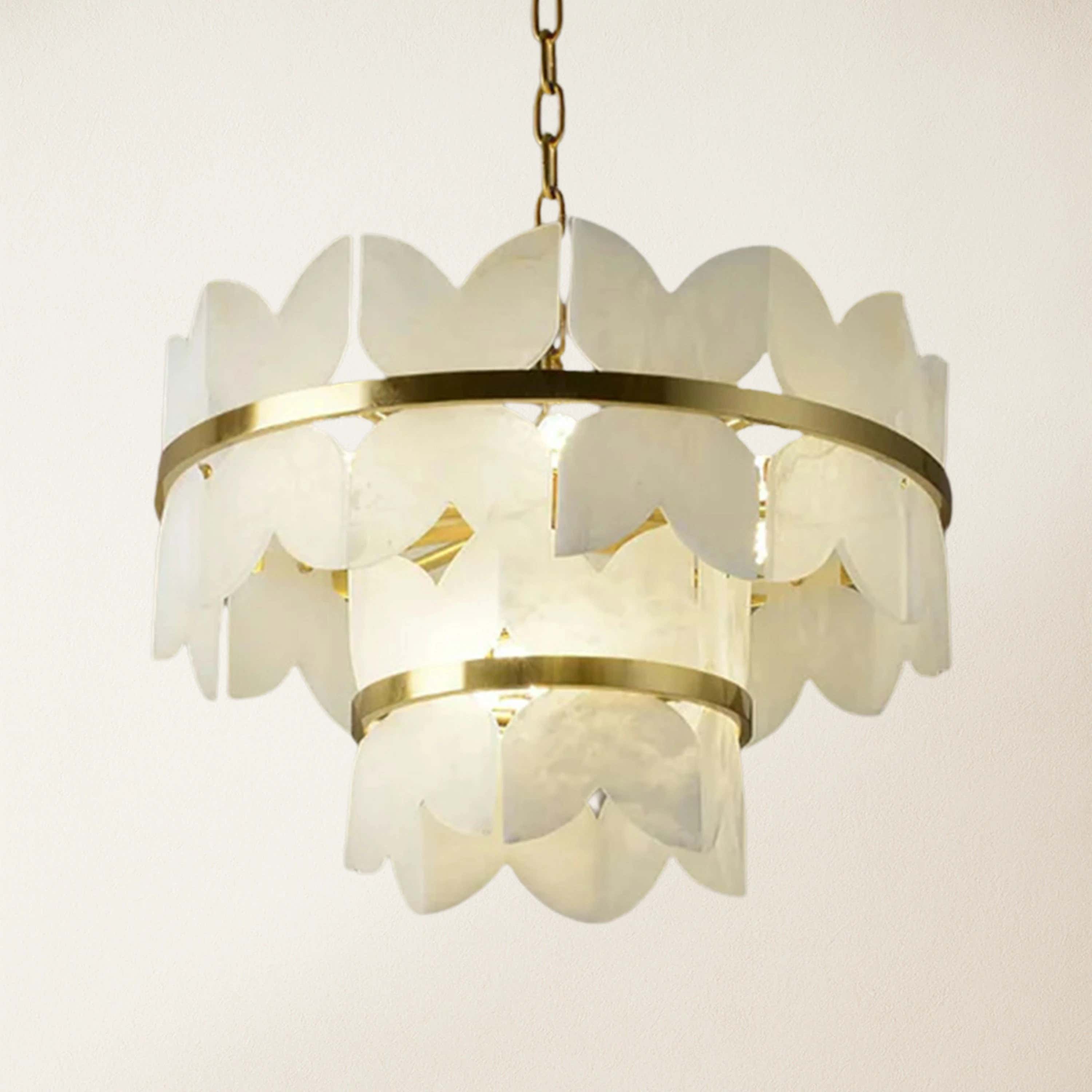 Cloudscape Alabaster Brass 2-Layer Chandelier 55cm D