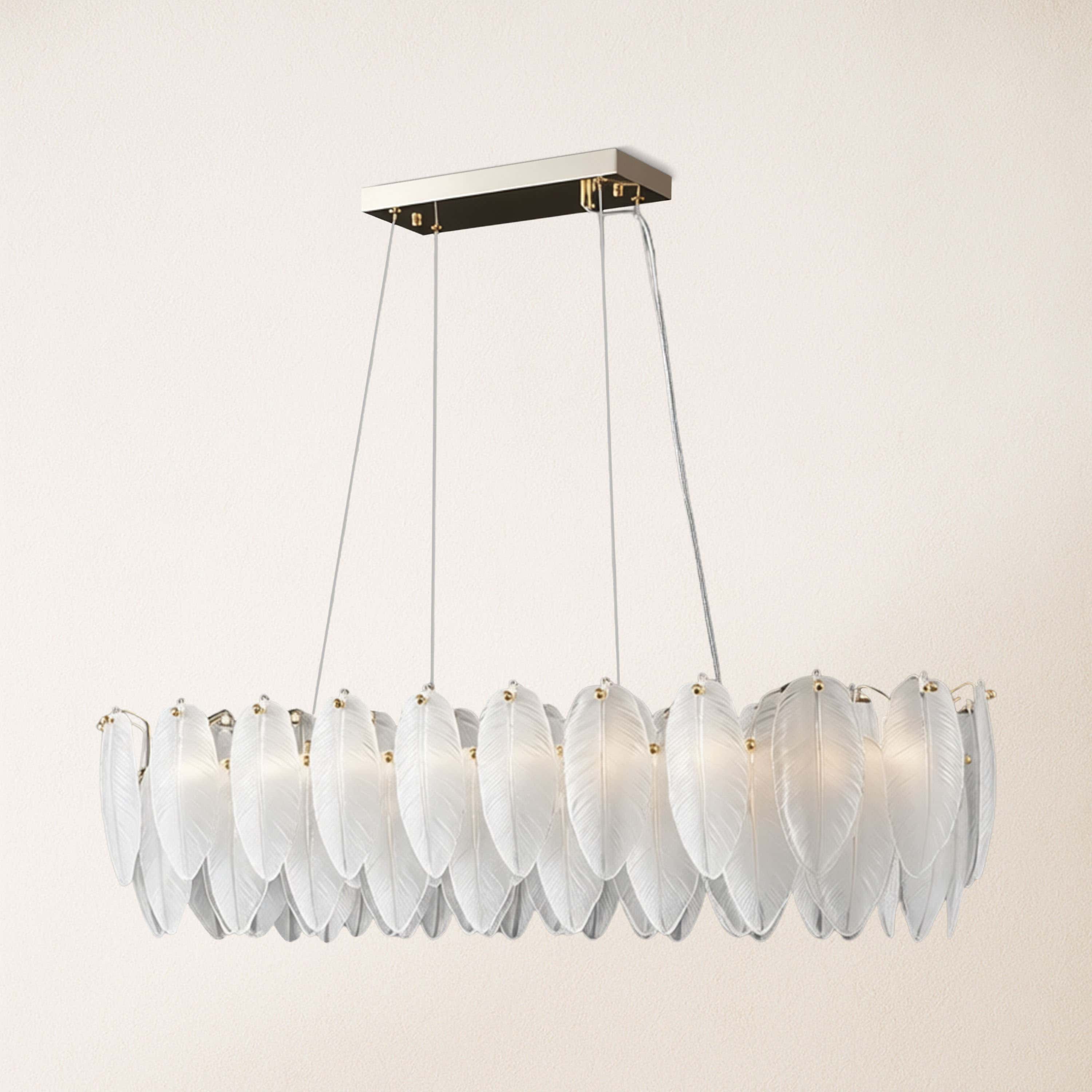 Avelis Glass Feather Linear Chandelier 80cm W