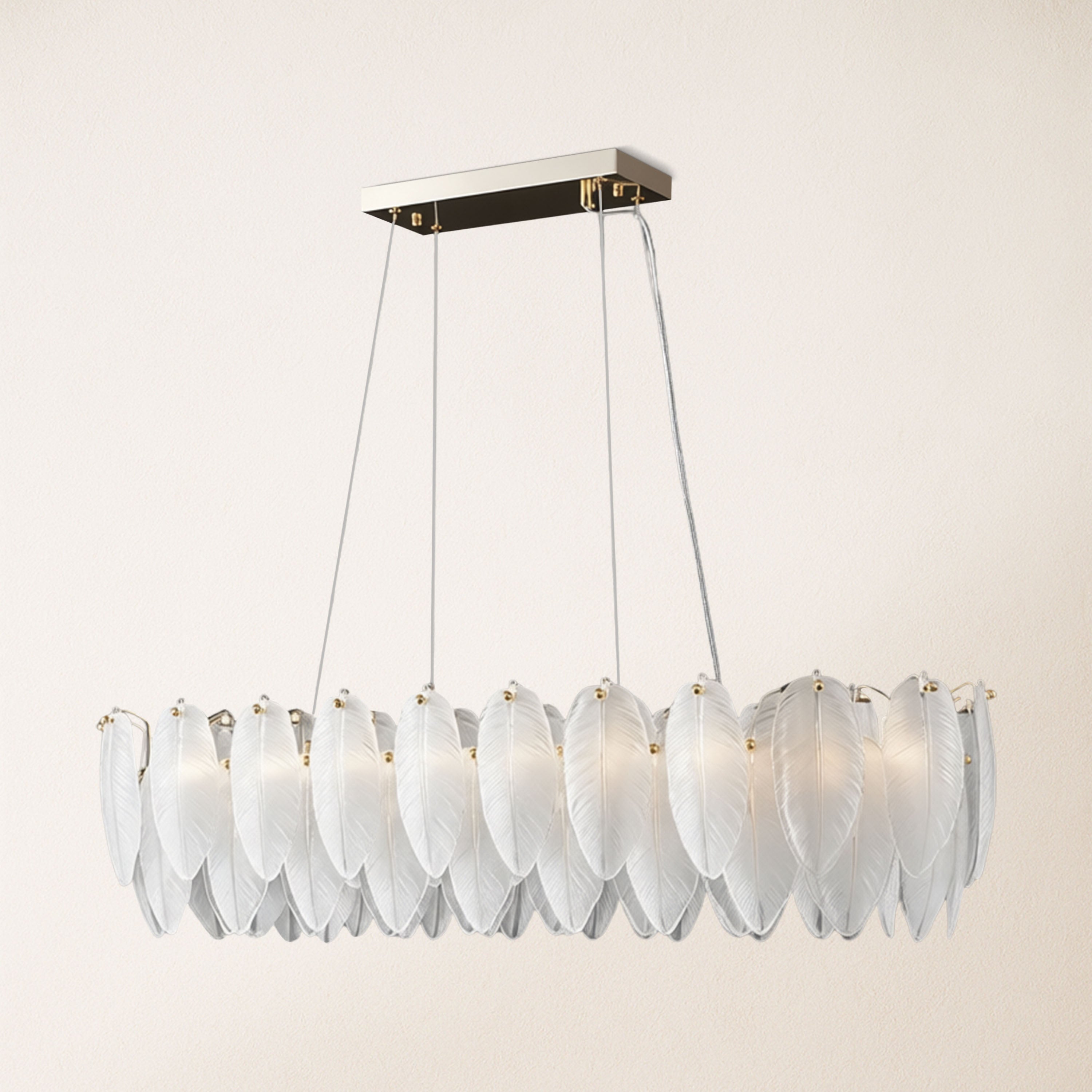 Avelis Glass Feather Linear Chandelier 80cm W