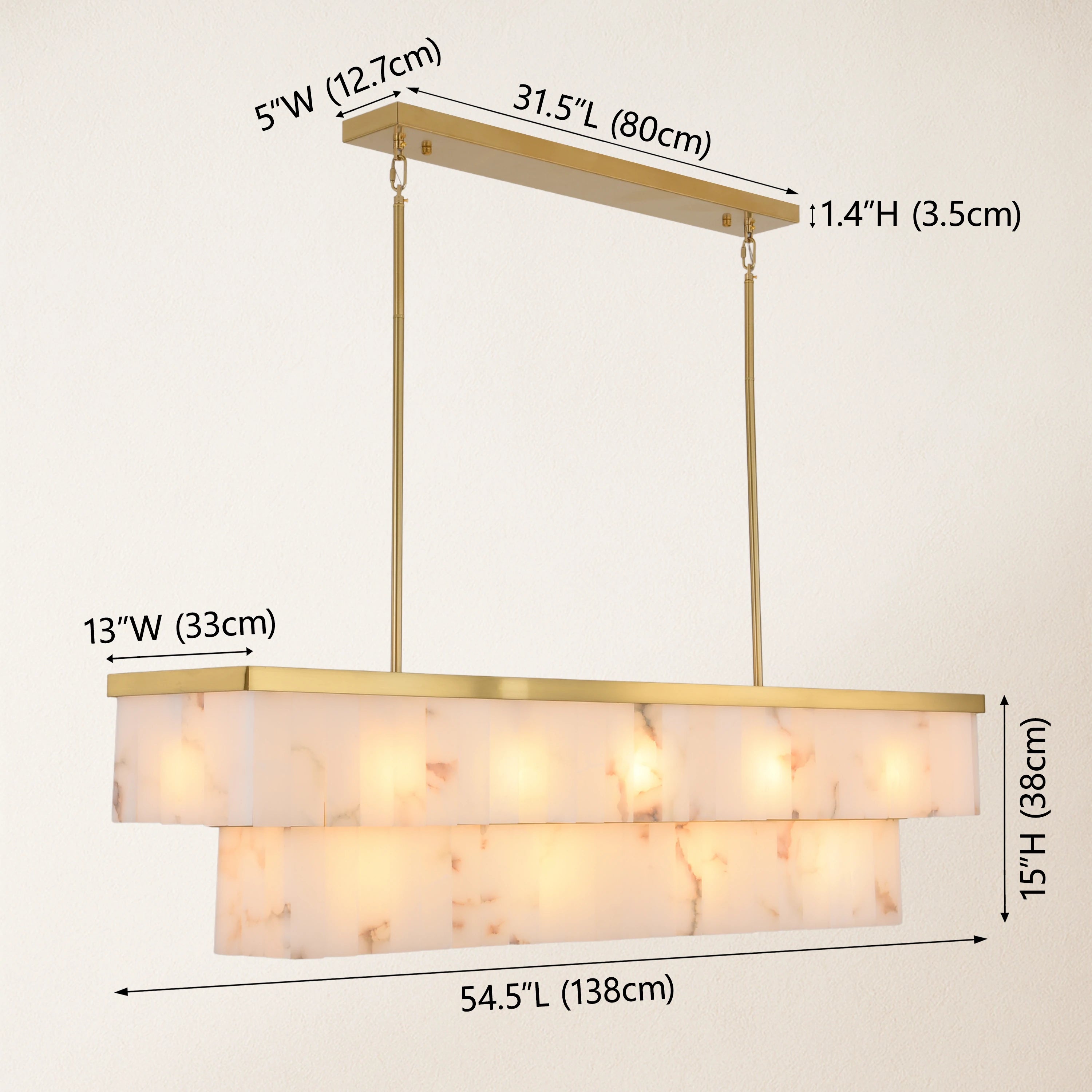 Solmare Alabaster Rectangular Chandelier 55"W#Finish_Gold