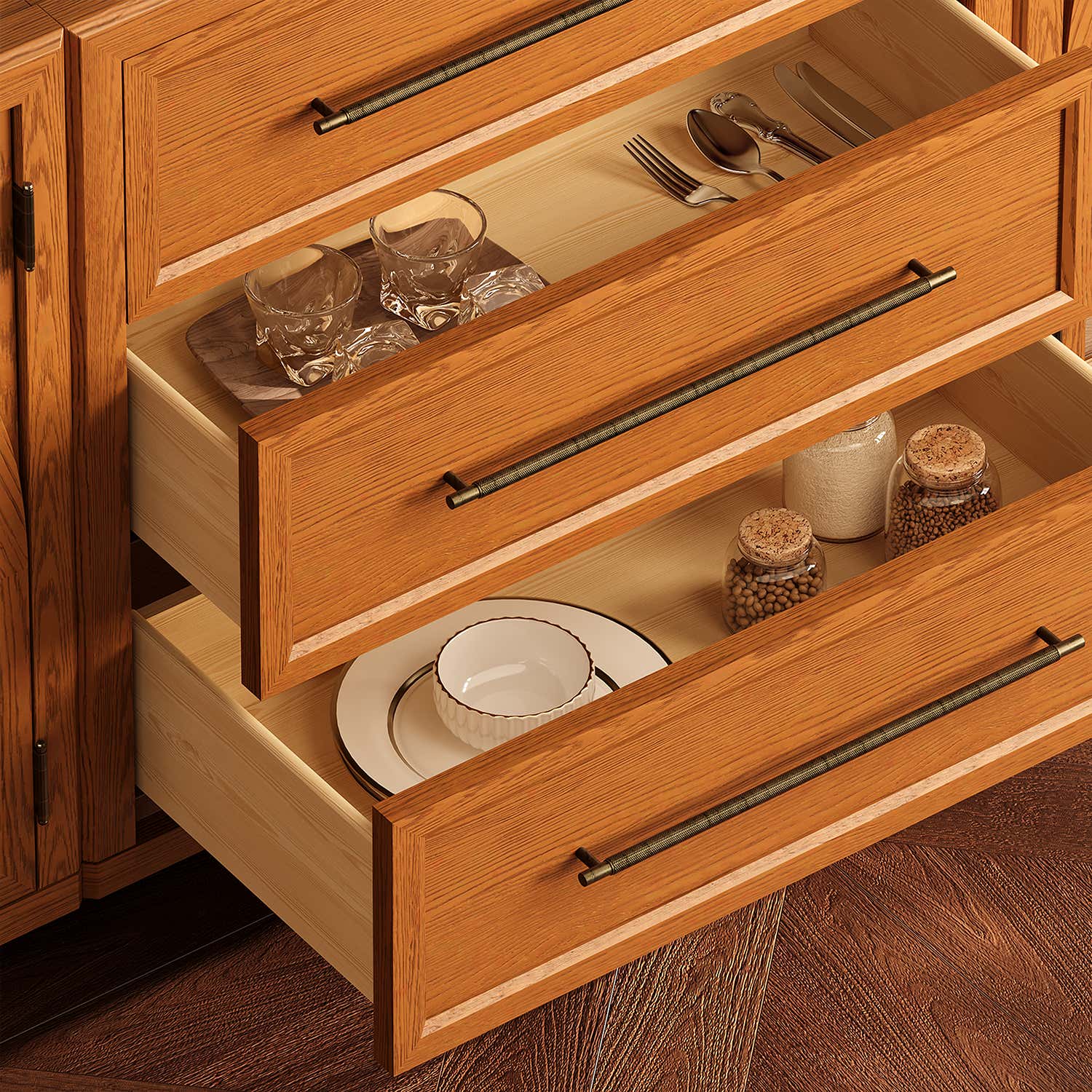 Alvar 95″ Oak 9-Drawer Chest(Set of 3)