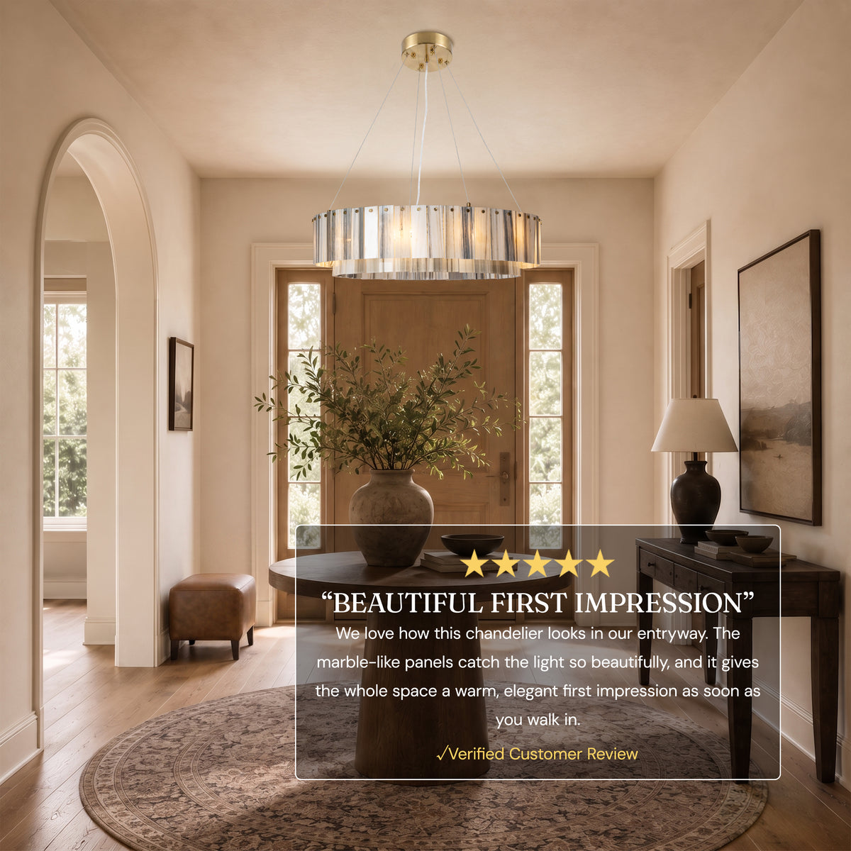 Pietra Golden Strata Marble Round Drum Chandelier 23.6"D
