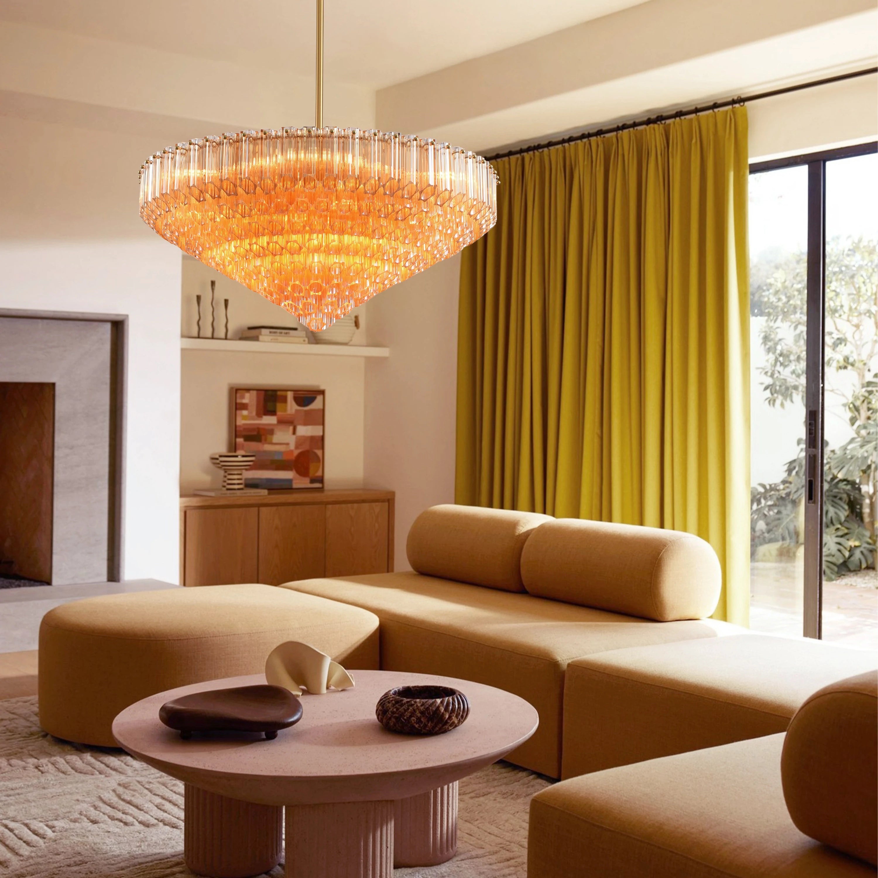 Ethereal Crystal Radiance Clear Amber Round Chandelier 76cm D