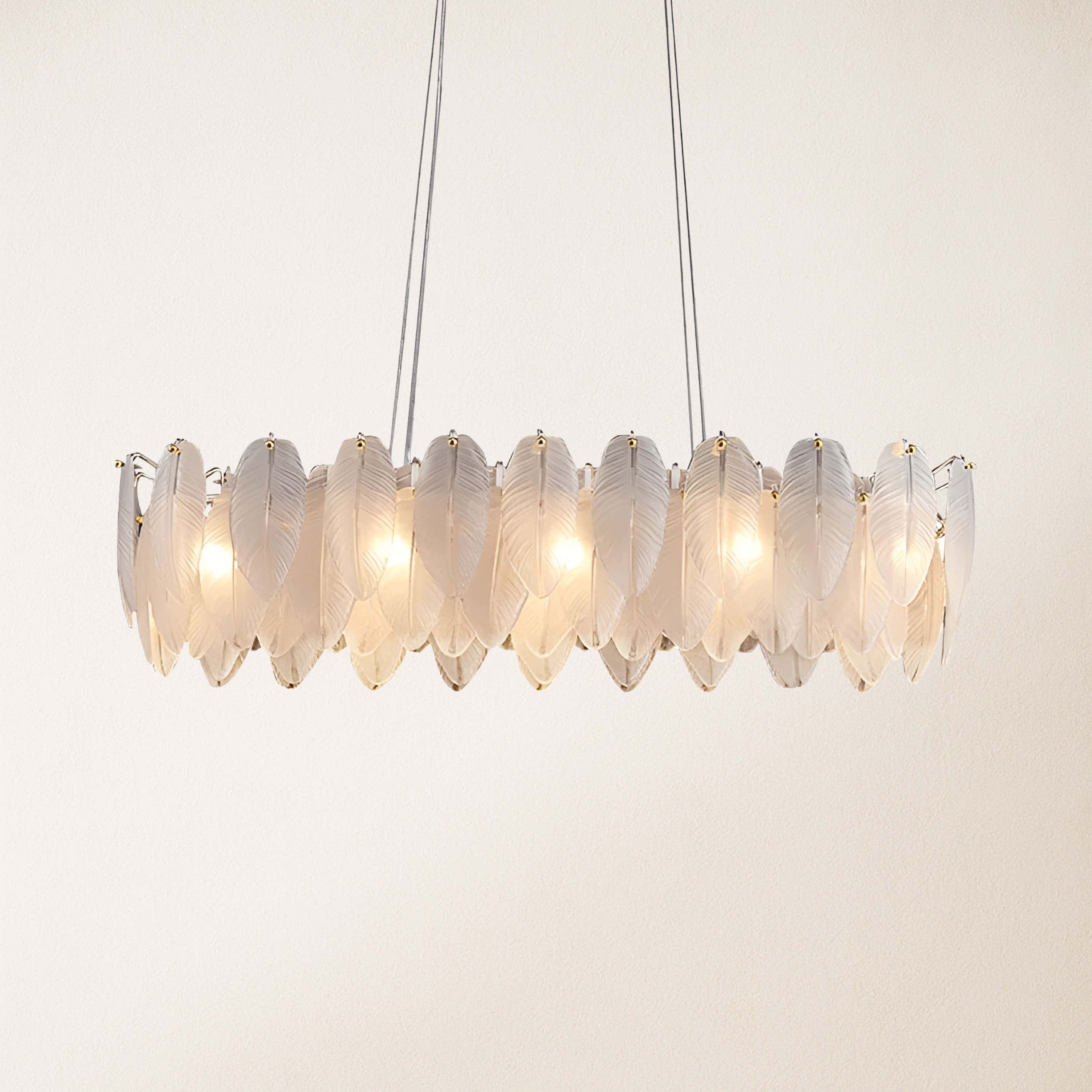 Avelis Glass Feather Linear Chandelier 80cm W