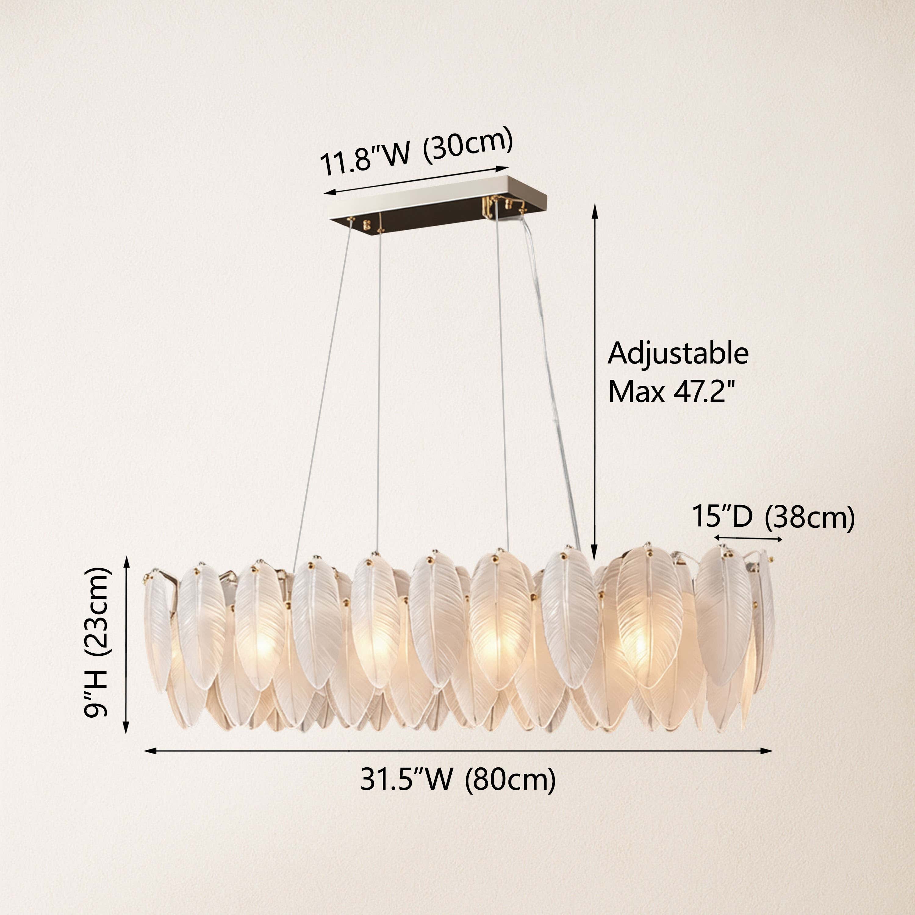 Avelis Glass Feather Linear Chandelier 80cm W