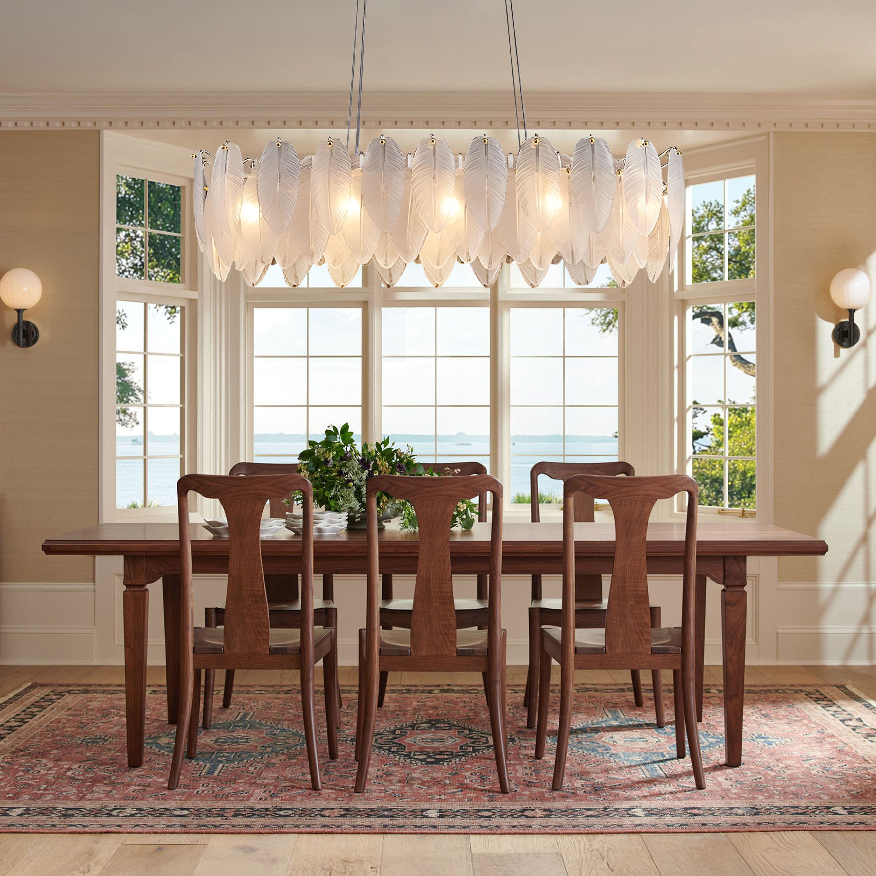 Avelis Glass Feather Linear Chandelier 80cm W