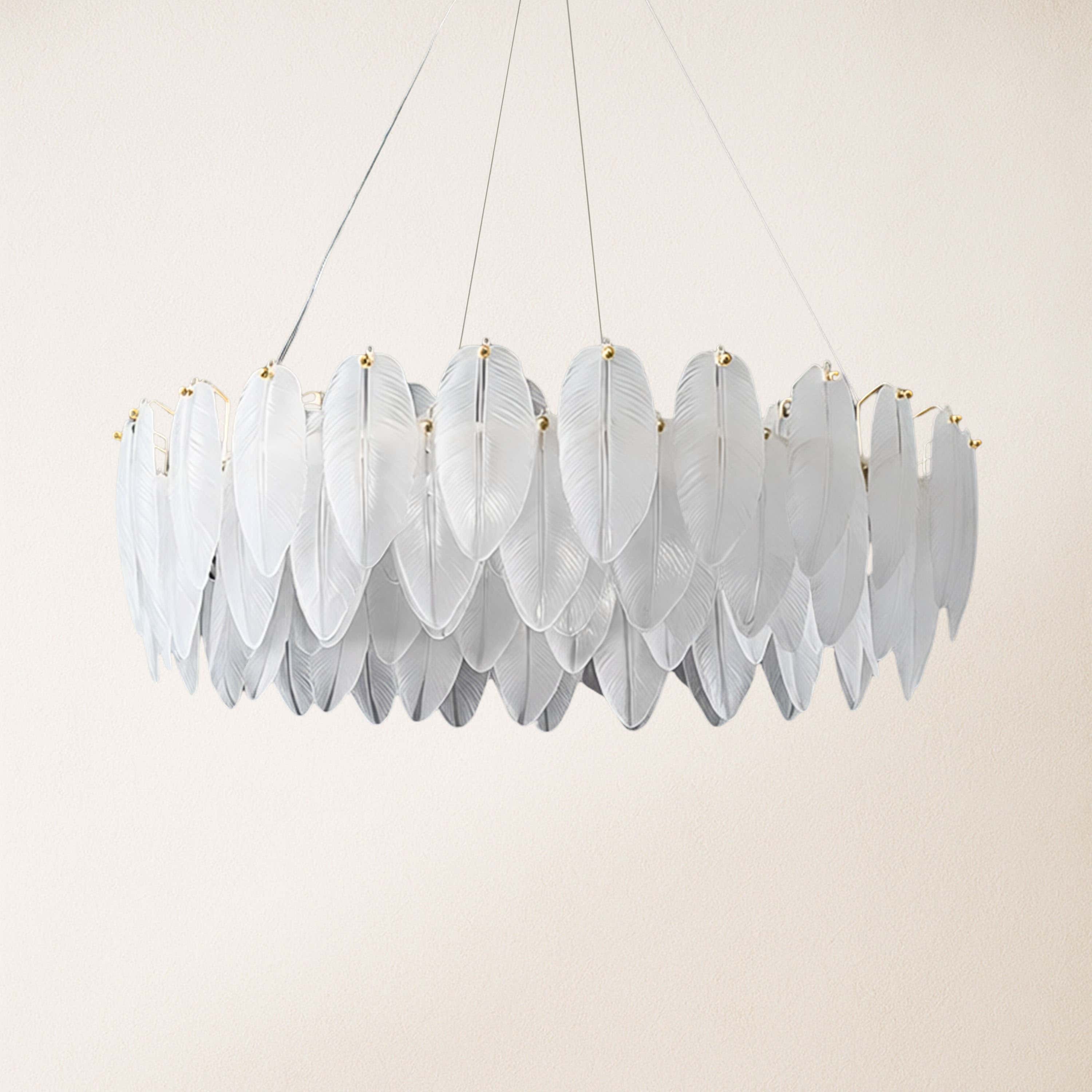 Avelis Glass Feather Round Chandelier 80cm D