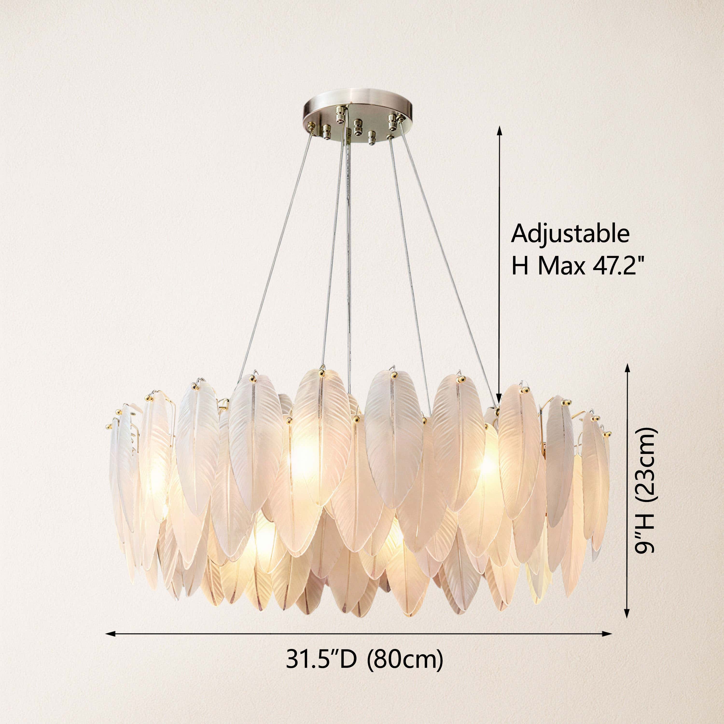 Avelis Glass Feather Round Chandelier 80cm D
