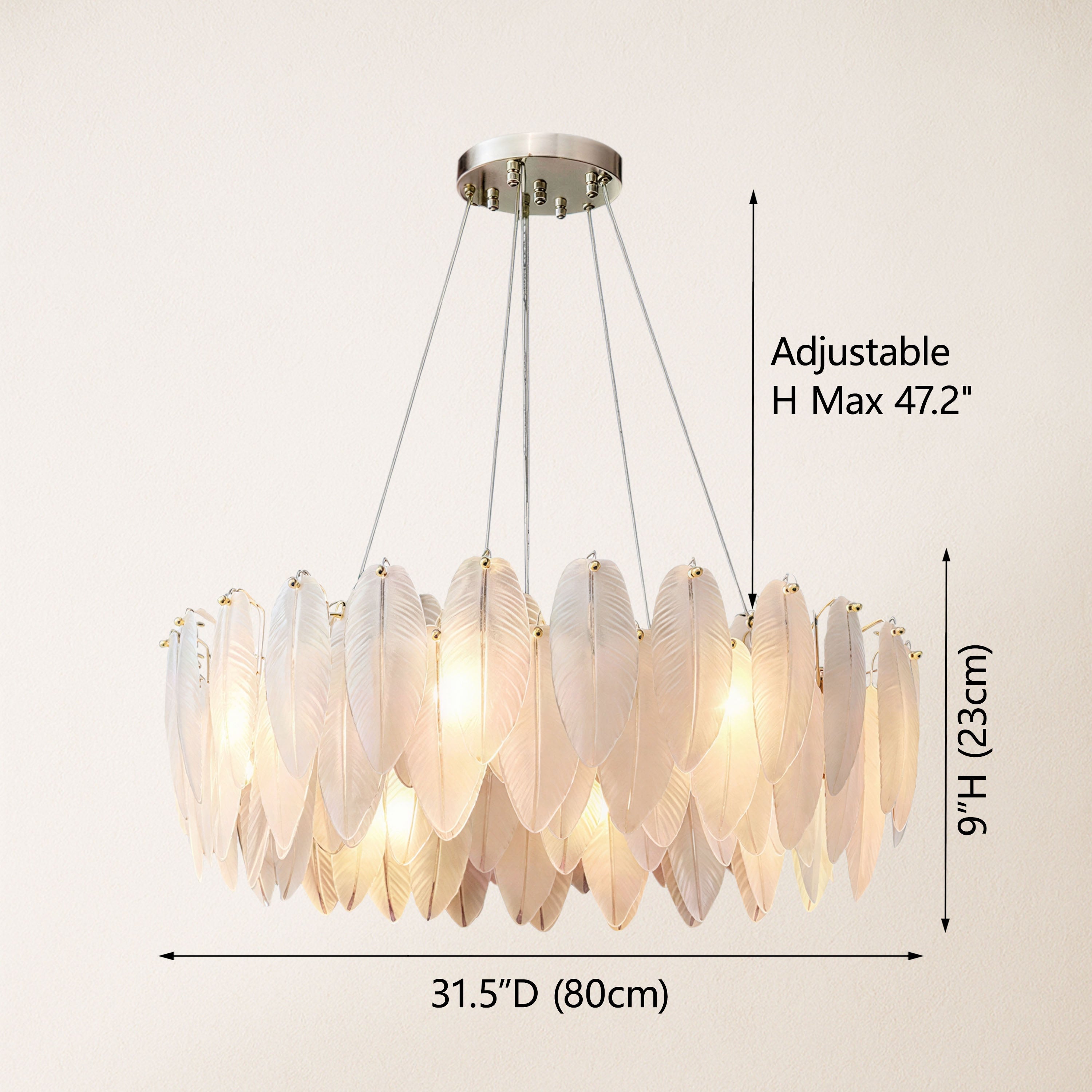 Avelis Glass Feather Round Chandelier 80cm D
