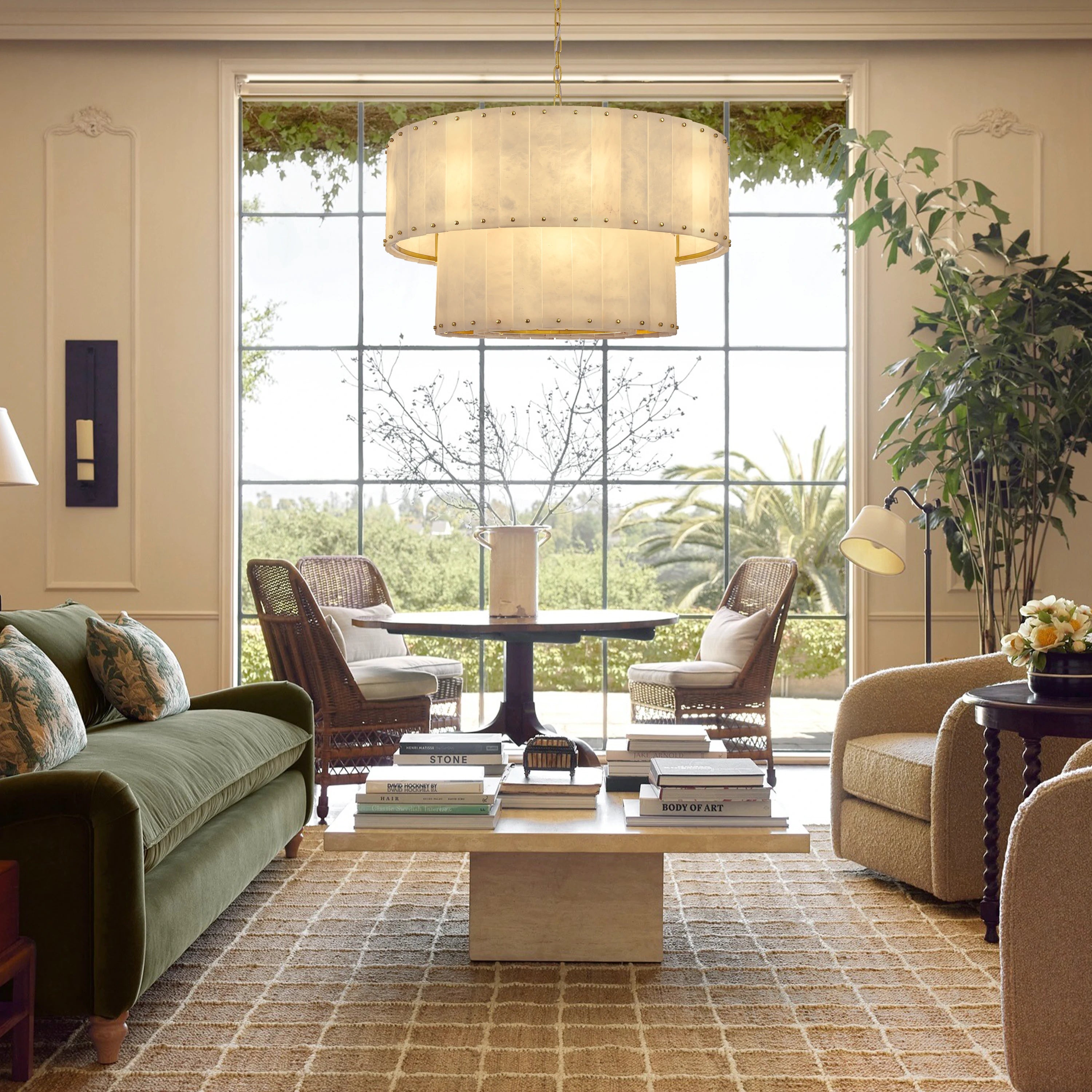 Nivislight Alabaster 2-Tier Round Chandelier 32"#Finish_Gold