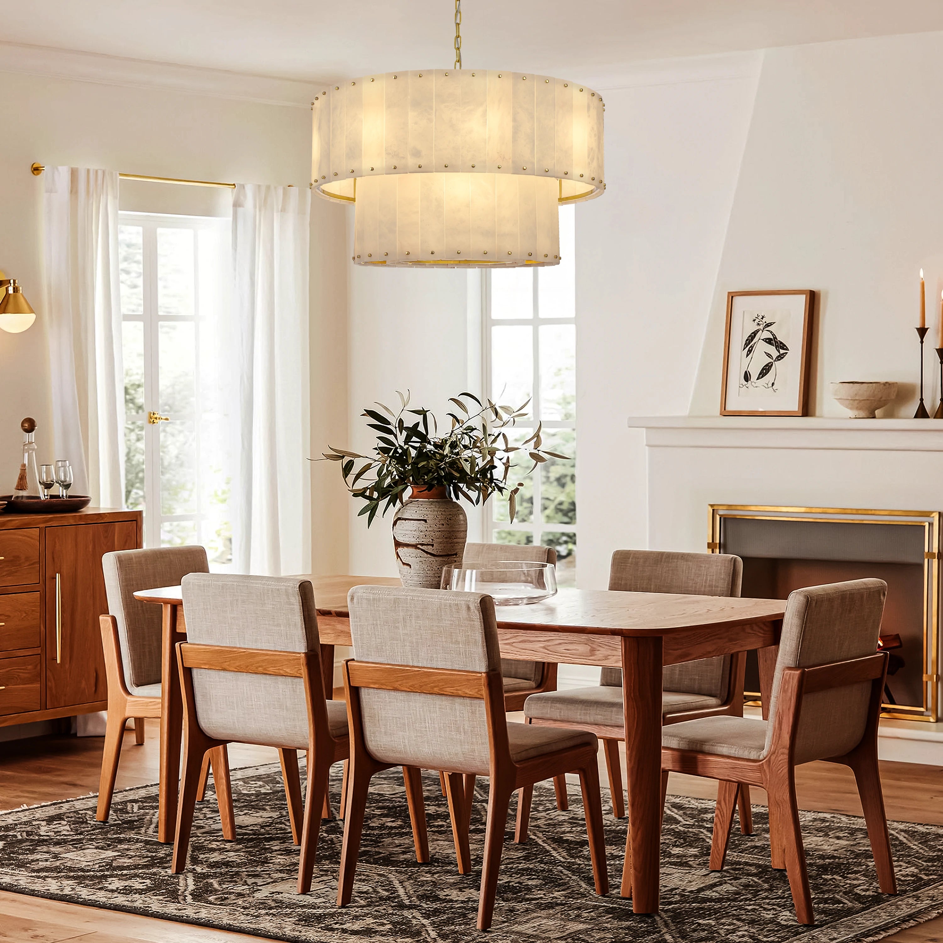 Nivislight Alabaster 2-Tier Round Chandelier 81cm