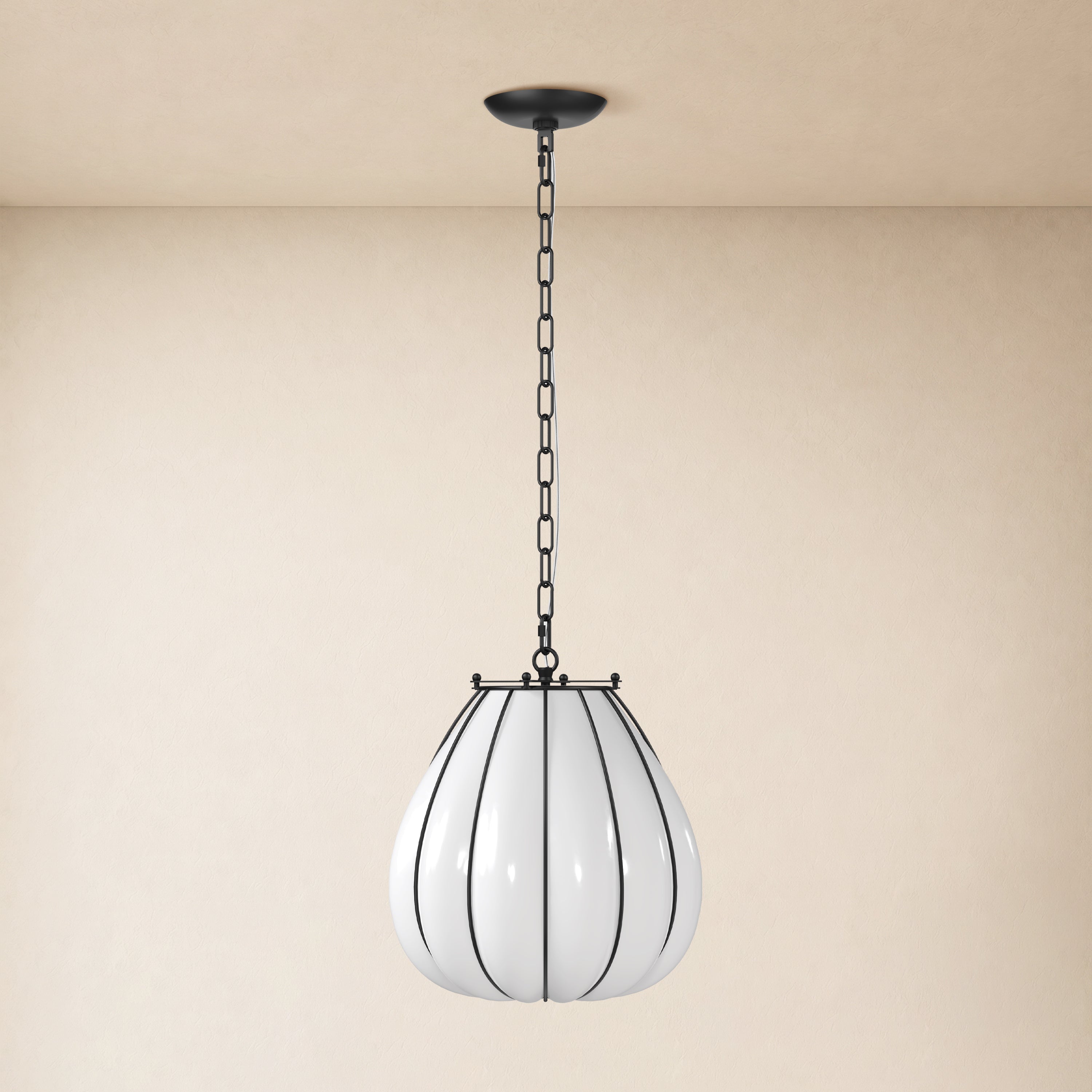 Caelvori Glass Ribbed Lantern Pendant 13" 17"D