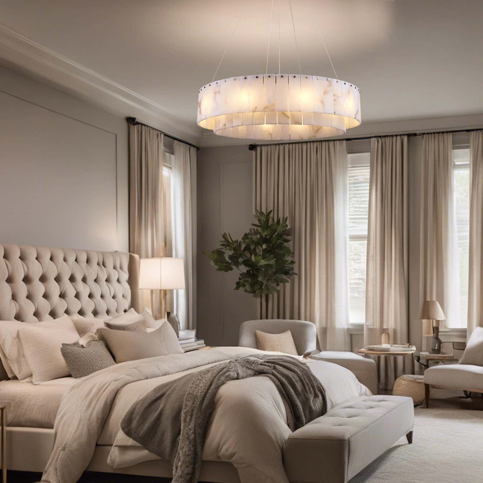 Sawyer Alabaster Round Chandelier 32"#Finish_Gold