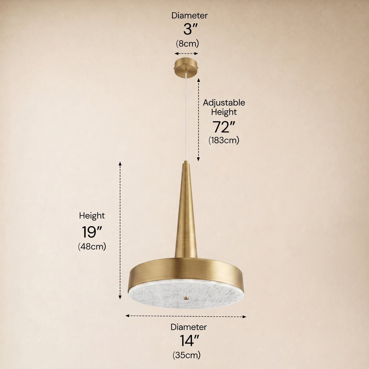 Pietra Lume White Marble Cone Pendant 14"D