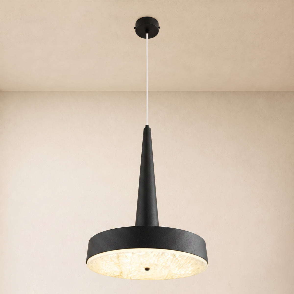 Pietra Lume White Marble Cone Pendant 14"D