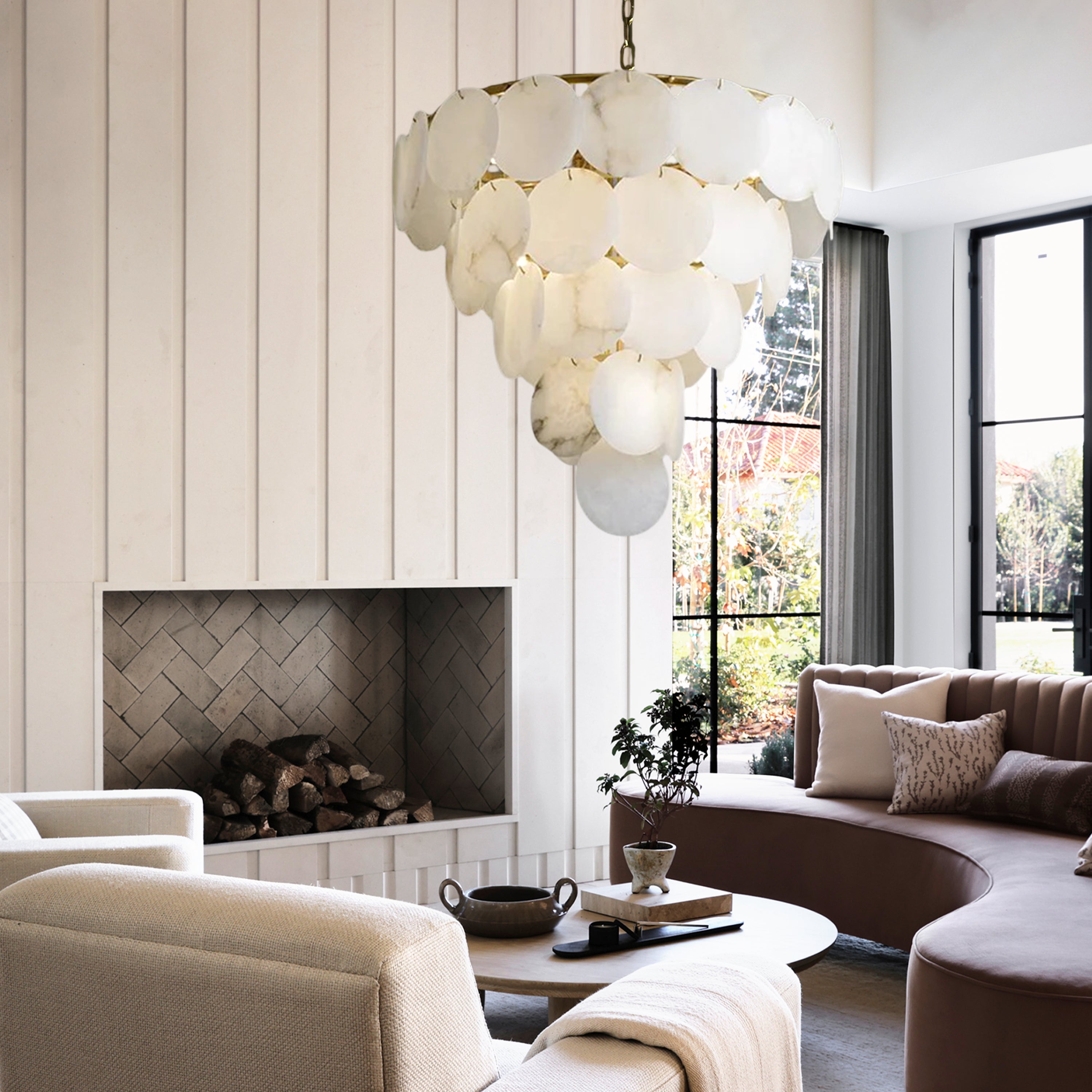 Egwent Alabaster Dish Magnolia Multi-Tiered Round Chandelier 80cm H