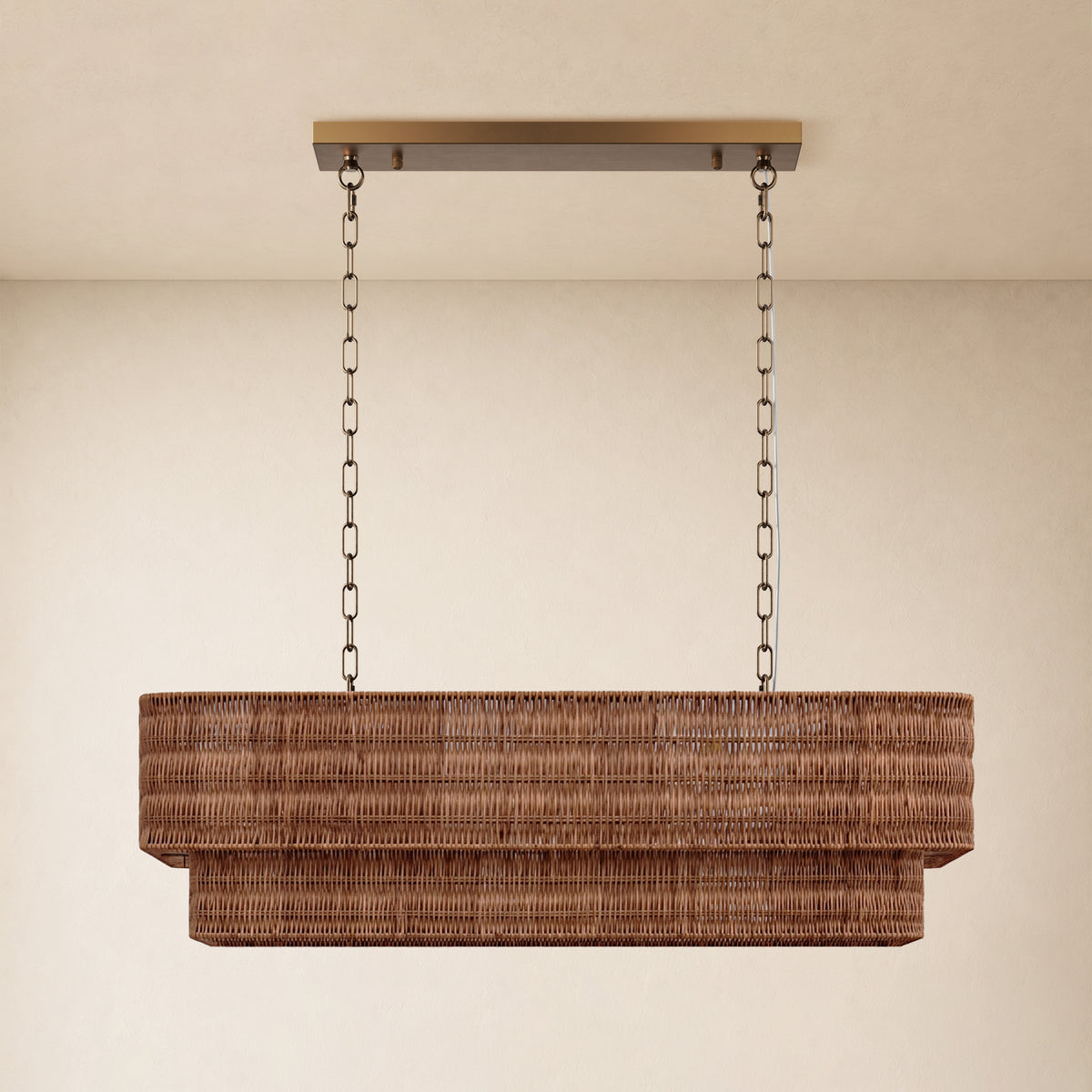 Cavana Rattan Tiered Rectangular Chandelier 36"W