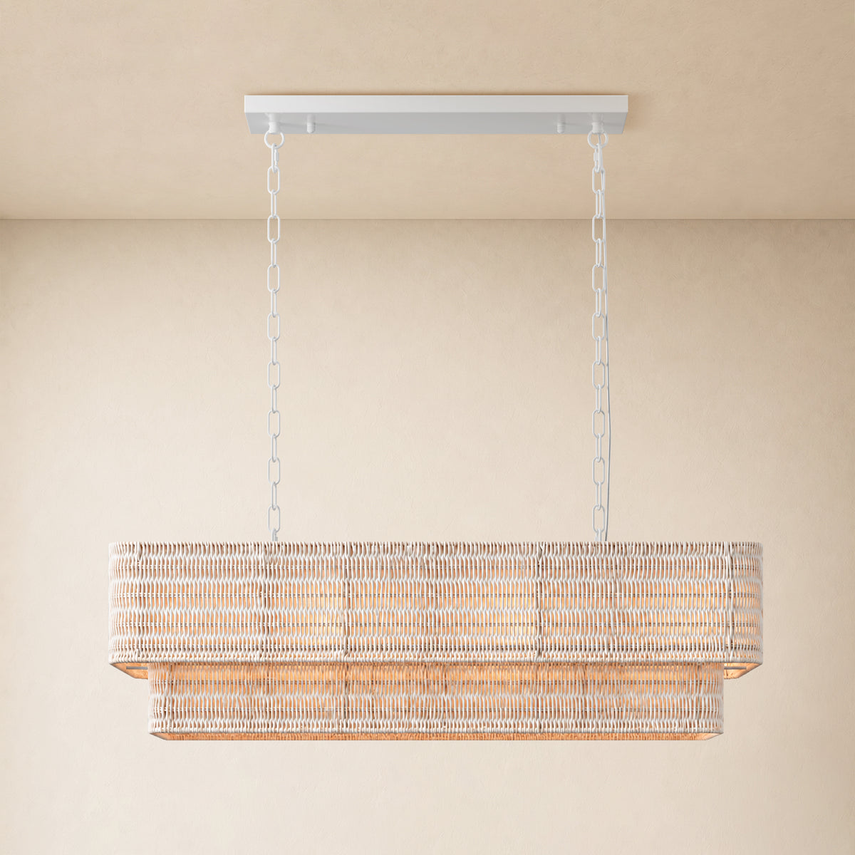 Cavana Rattan Tiered Rectangular Chandelier 36"W