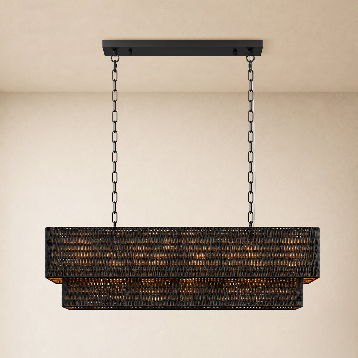 Cavana Rattan Tiered Rectangular Chandelier 36"W