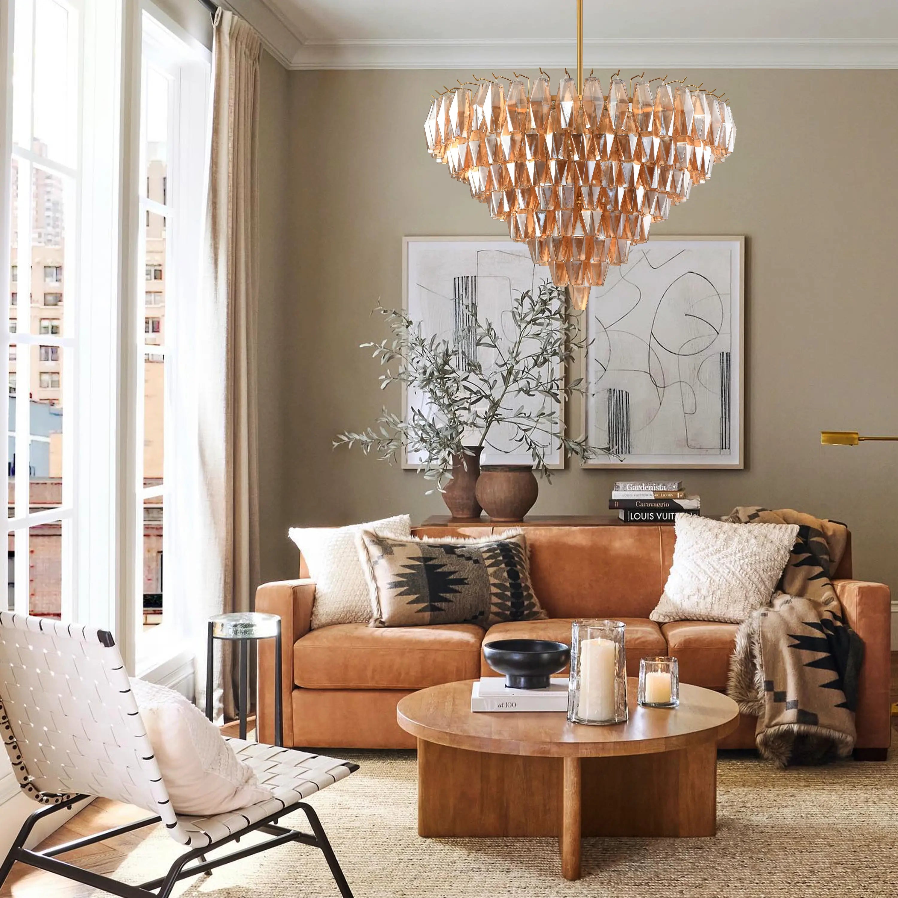 Celestial Drop Round Crystal Glass Chandelier 36"D